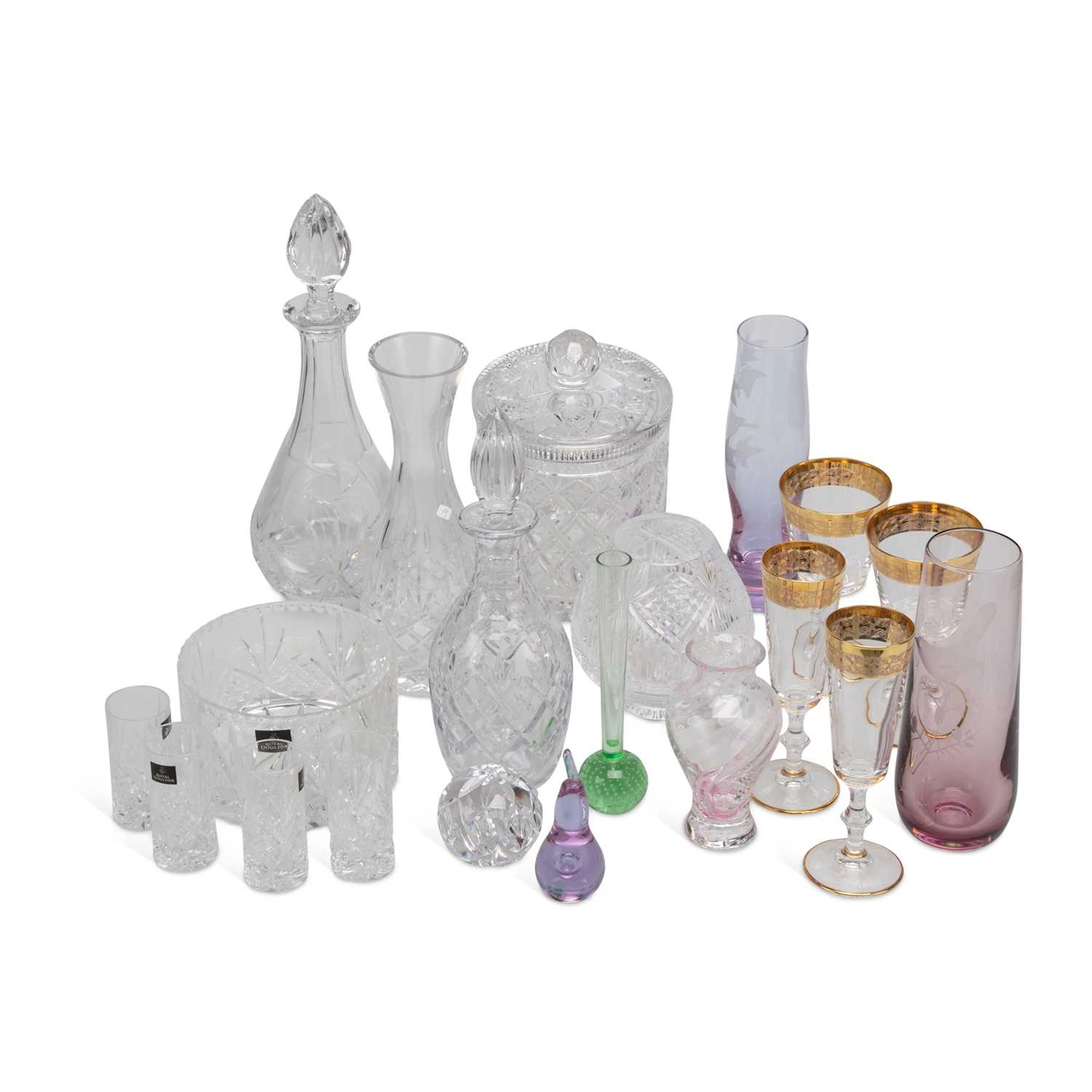A COLLECTION OF CUT AND COLOURED GLASS