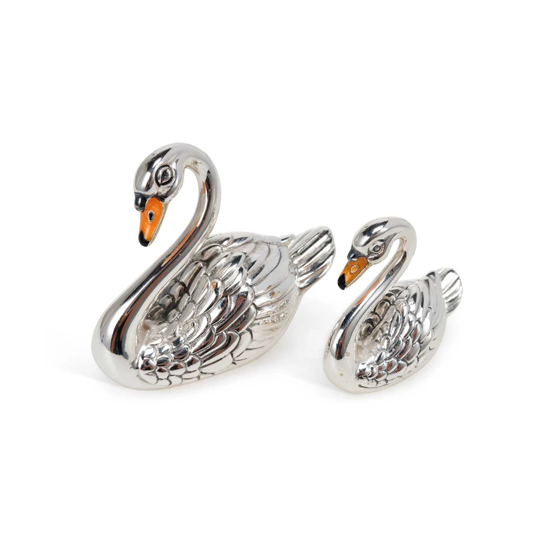 TWO ELIZABETH II SILVER MODELS OF SWANS