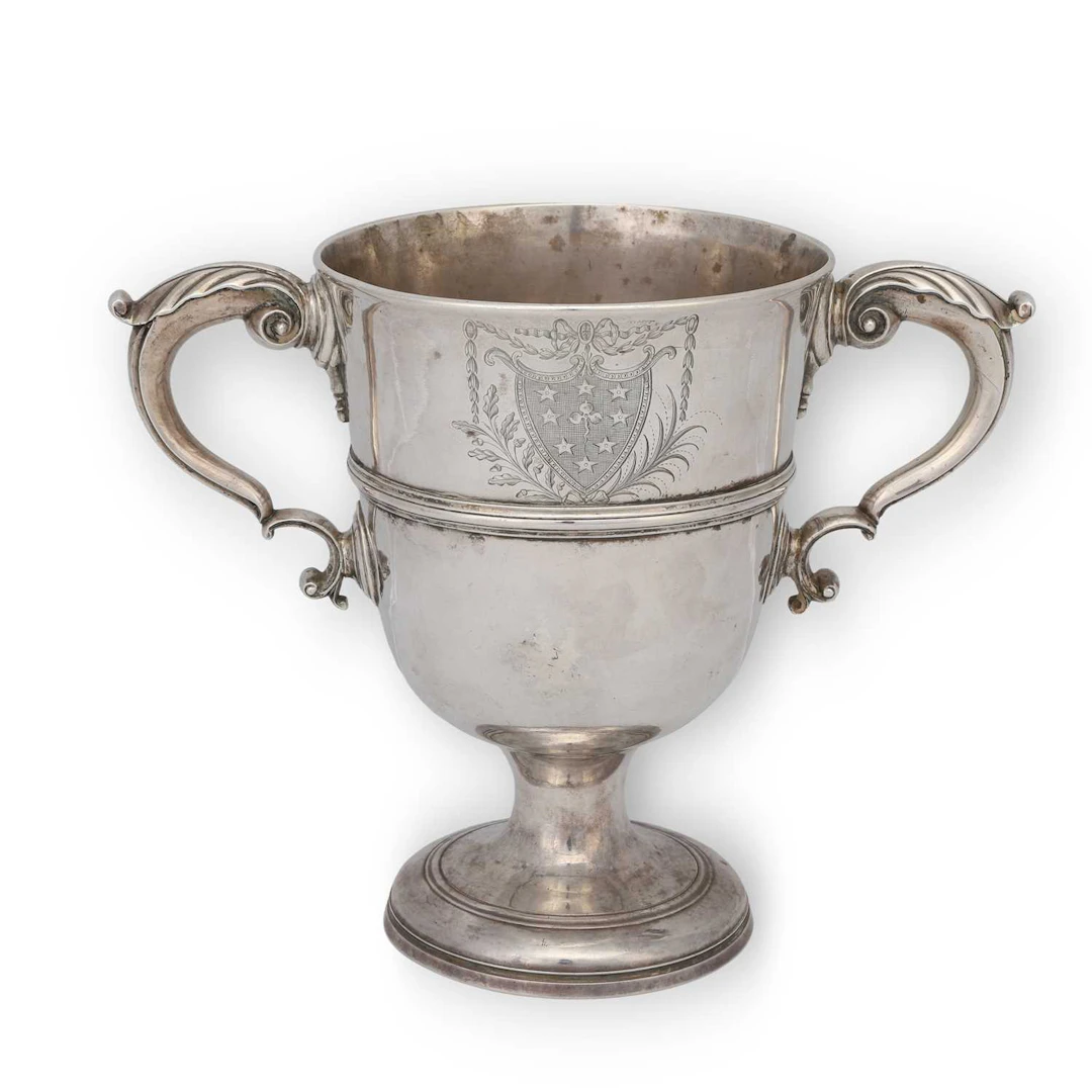 AN IRISH TWO-HANDLED SILVER CUP
