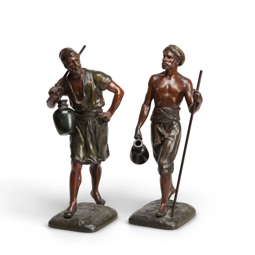 JEAN DIDIER DEBUT (1824-1893) A PAIR OF BRONZE FIGURES OF WATER CARRIERS
