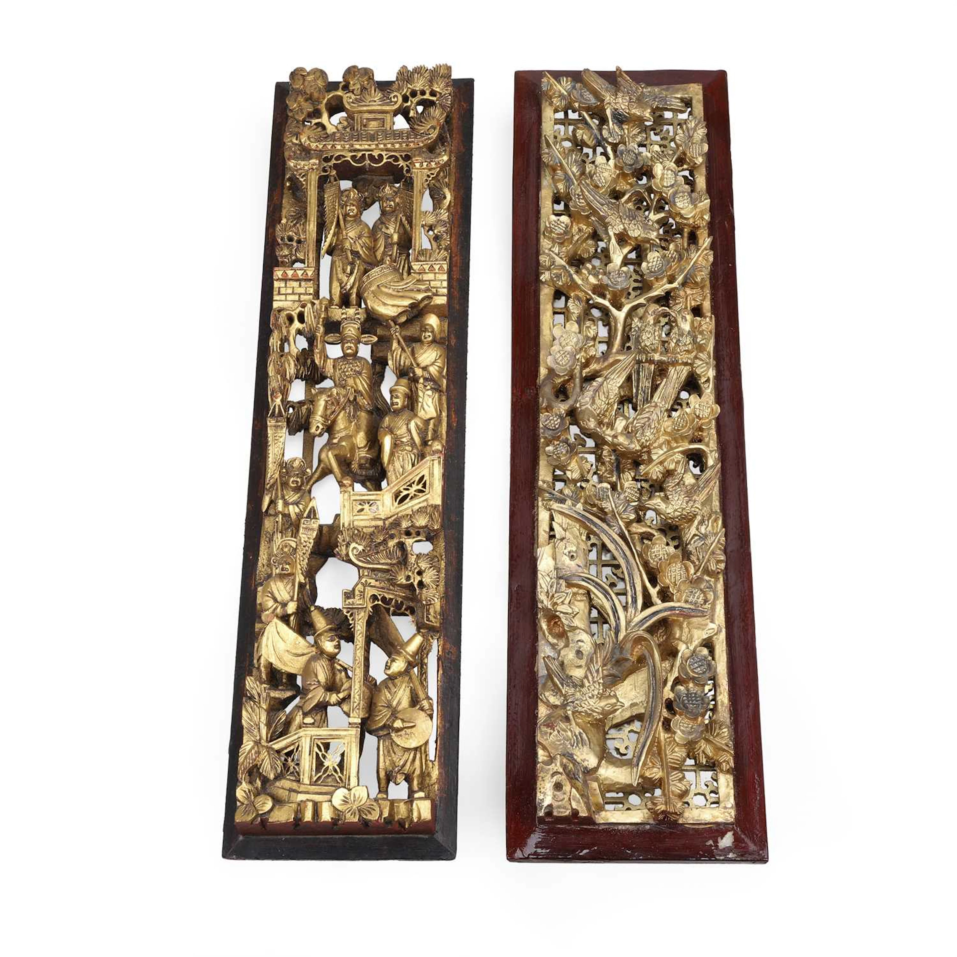TWO CHINESE CARVED GILTWOOD PANELS