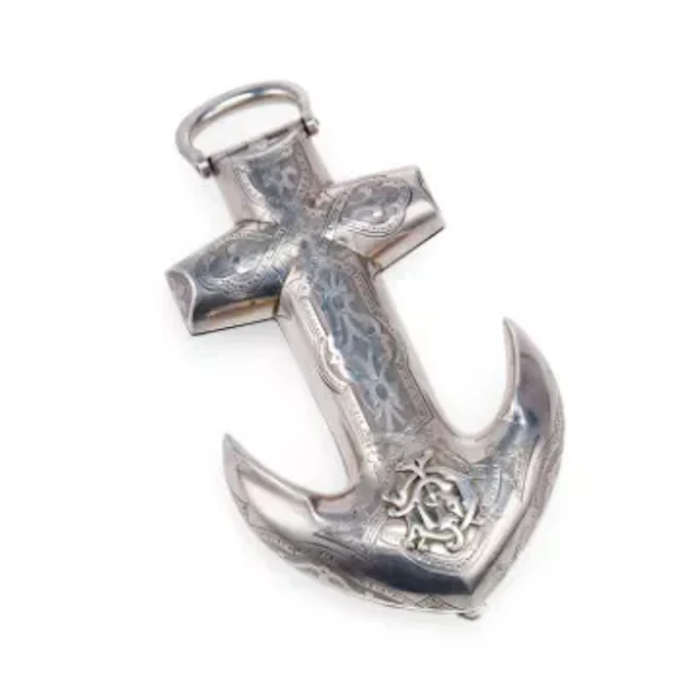 A VICTORIAN SILVER NOVELTY CASE IN THE FORM OF AN ANCHOR