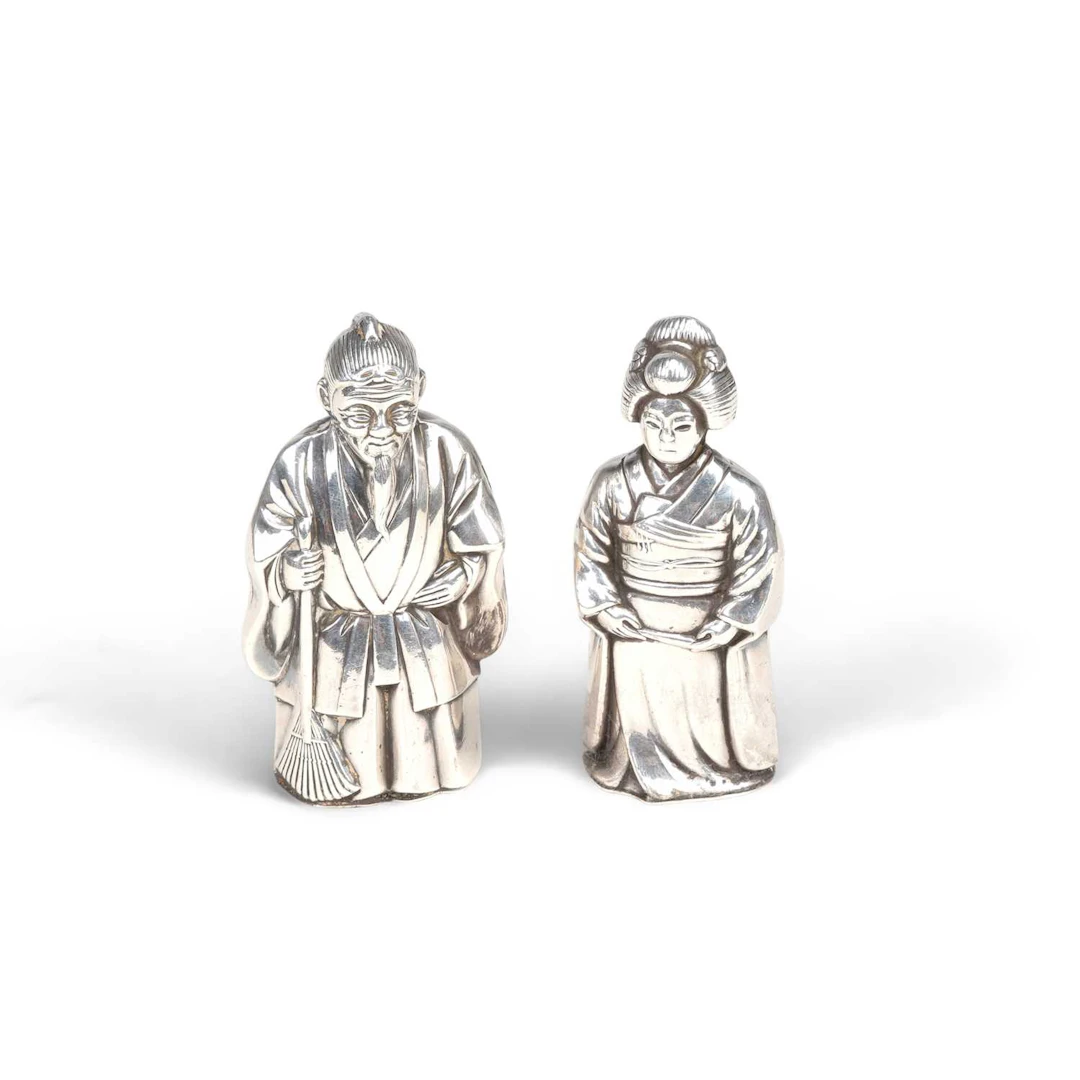 A PAIR OF JAPANESE SILVER NOVELTY CASTERS