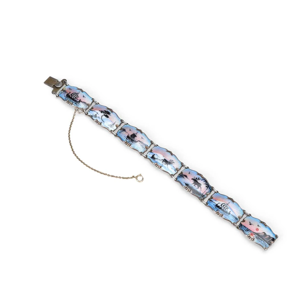 A NORWEGIAN SILVER-GILT AND ENAMEL PANEL BRACELET