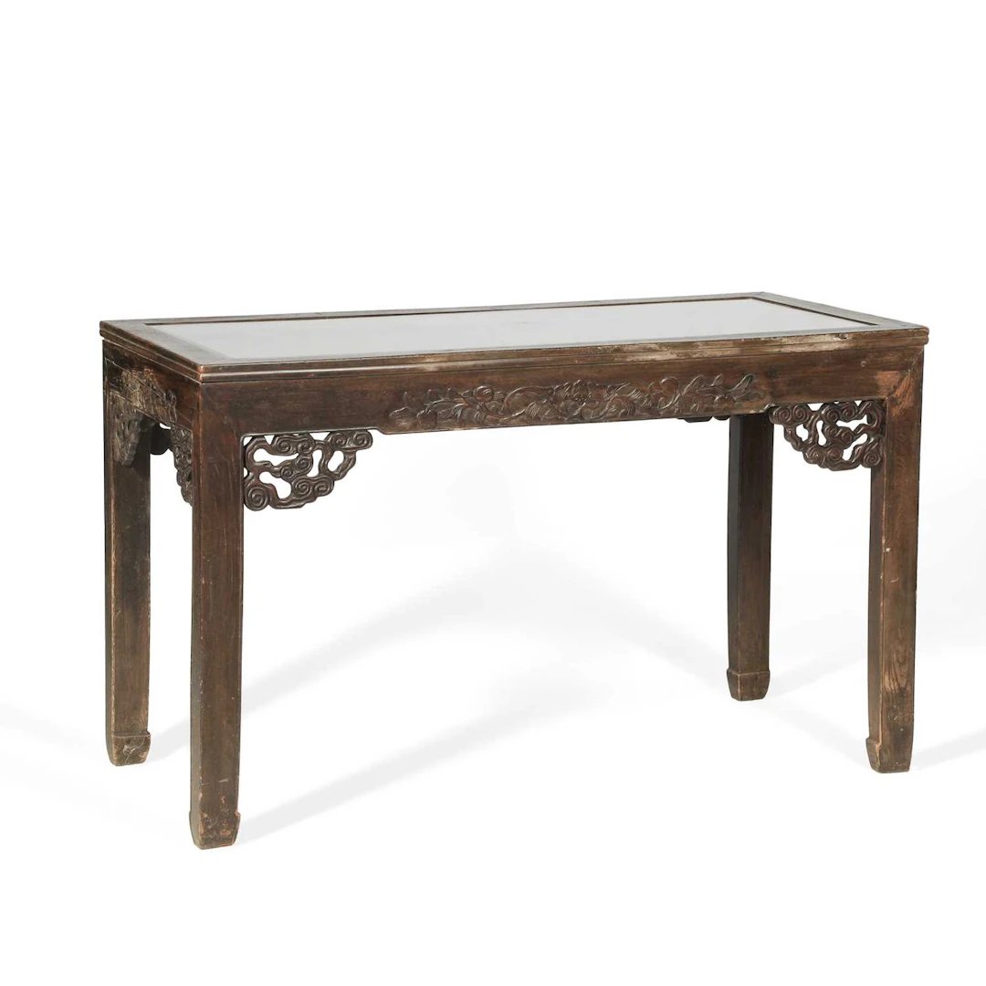 A CHINESE CARVED HARDWOOD DISPLAY TABLE