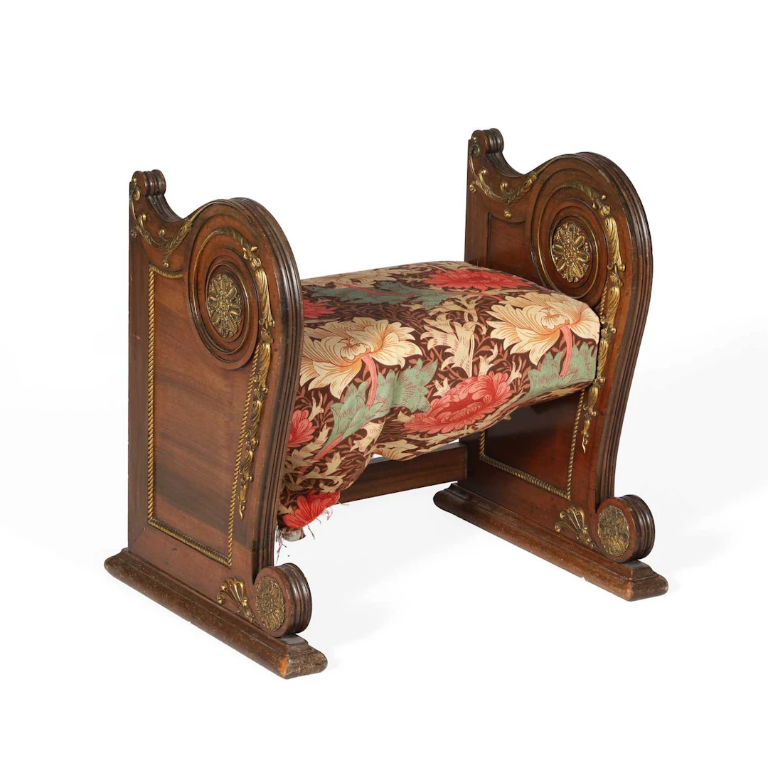 A MAHOGANY AND GILT METAL MOUNTED STOOL