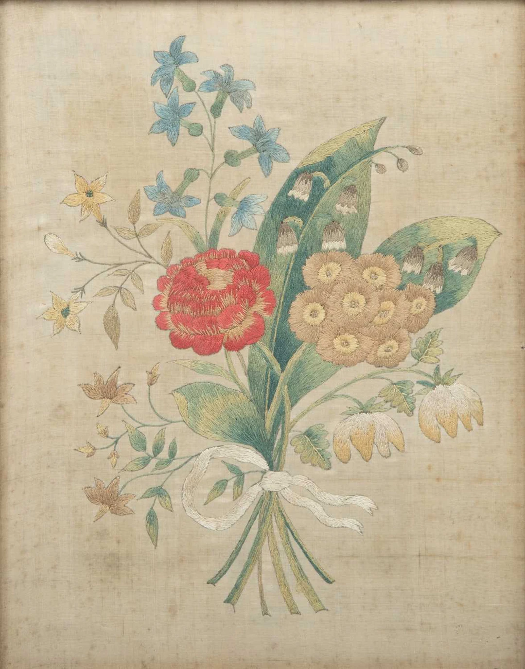 TWO SILKWORK FLOWER STUDIES