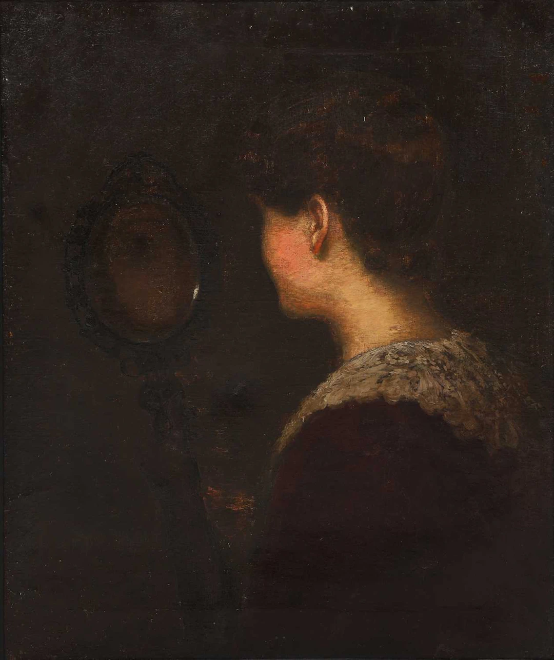 19TH/EARLY 20TH CENTURY SCHOOL A GIRL LOOKING IN A MIRROR