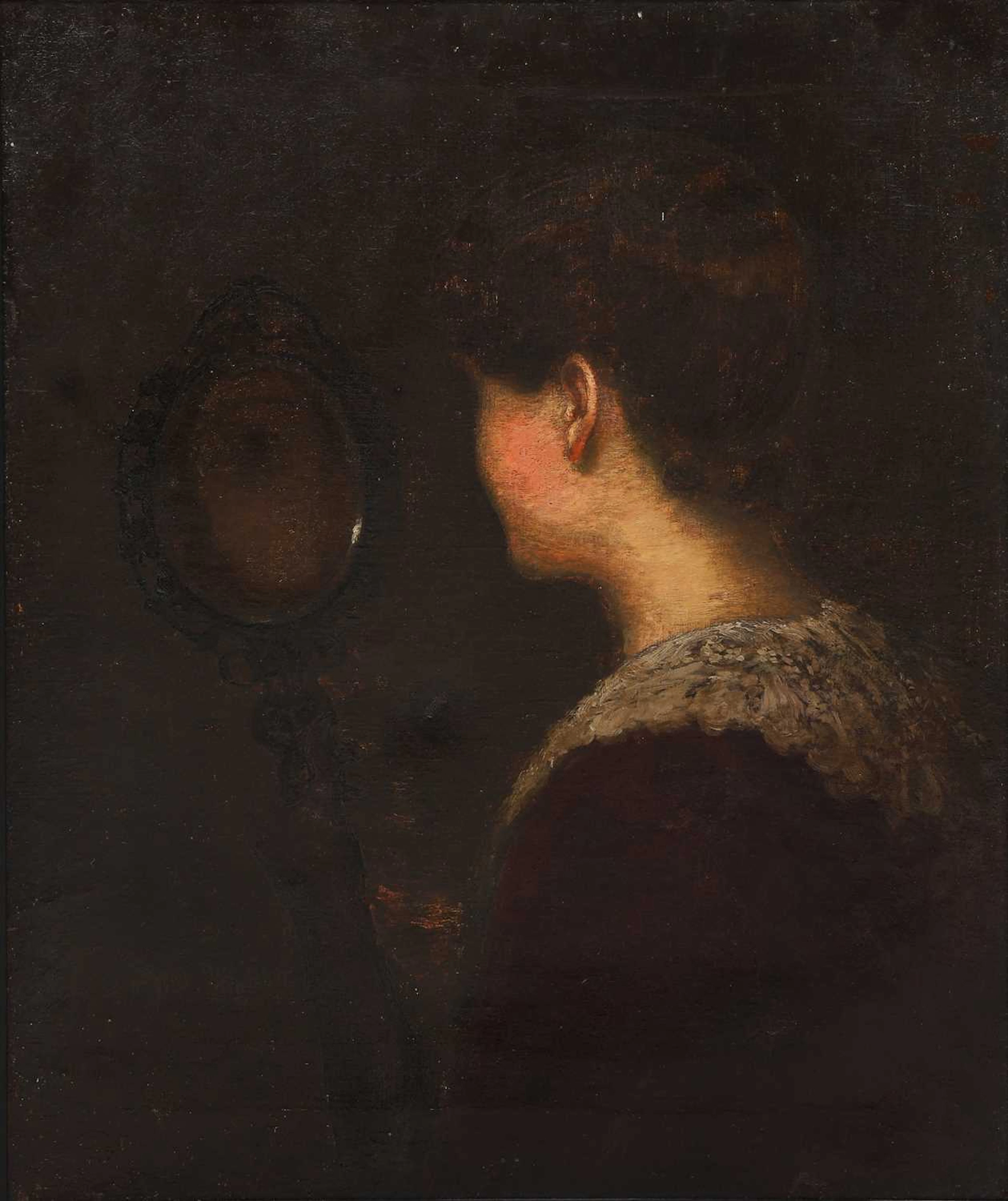 19TH/EARLY 20TH CENTURY SCHOOL A GIRL LOOKING IN A MIRROR