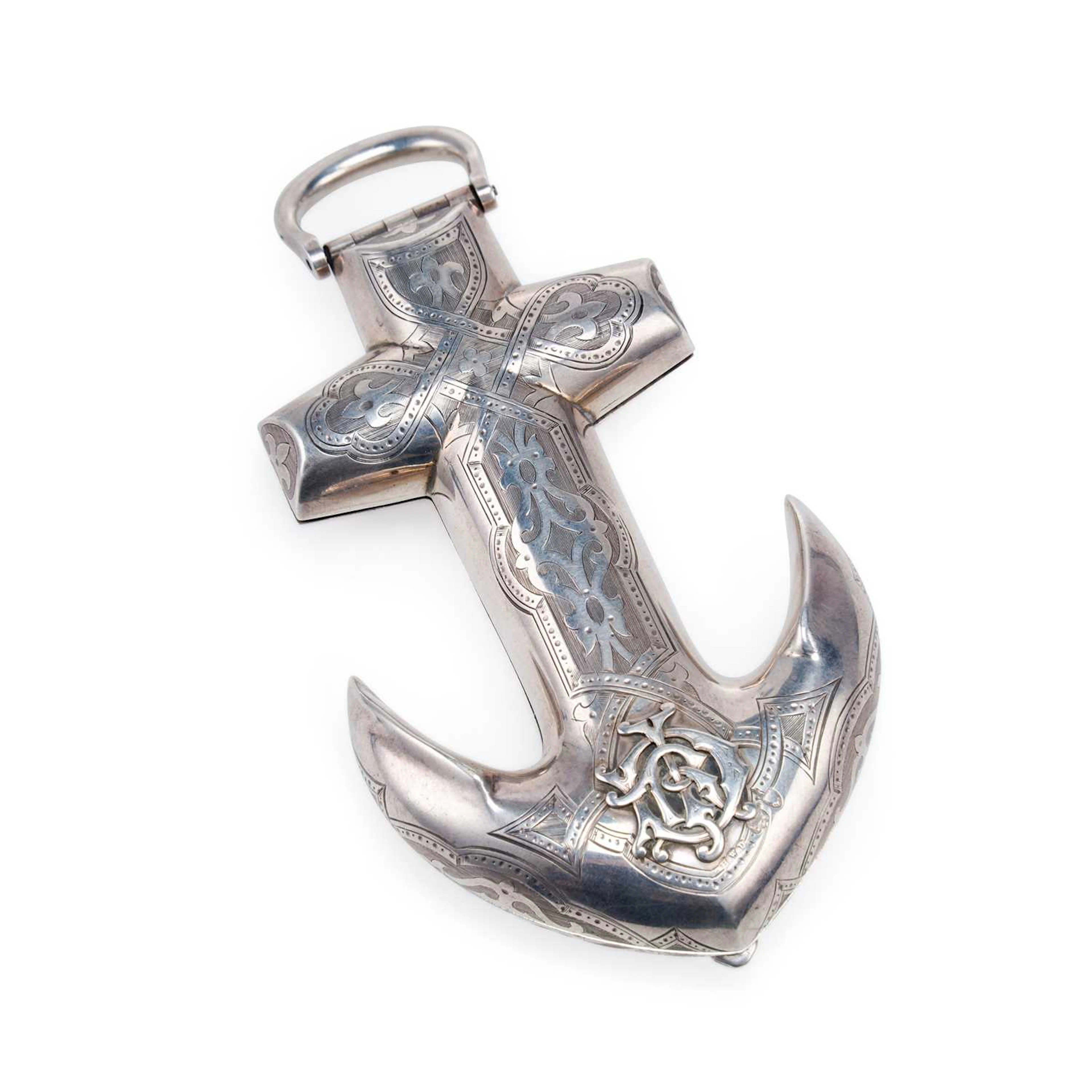 A VICTORIAN SILVER NOVELTY CASE IN THE FORM OF AN ANCHOR