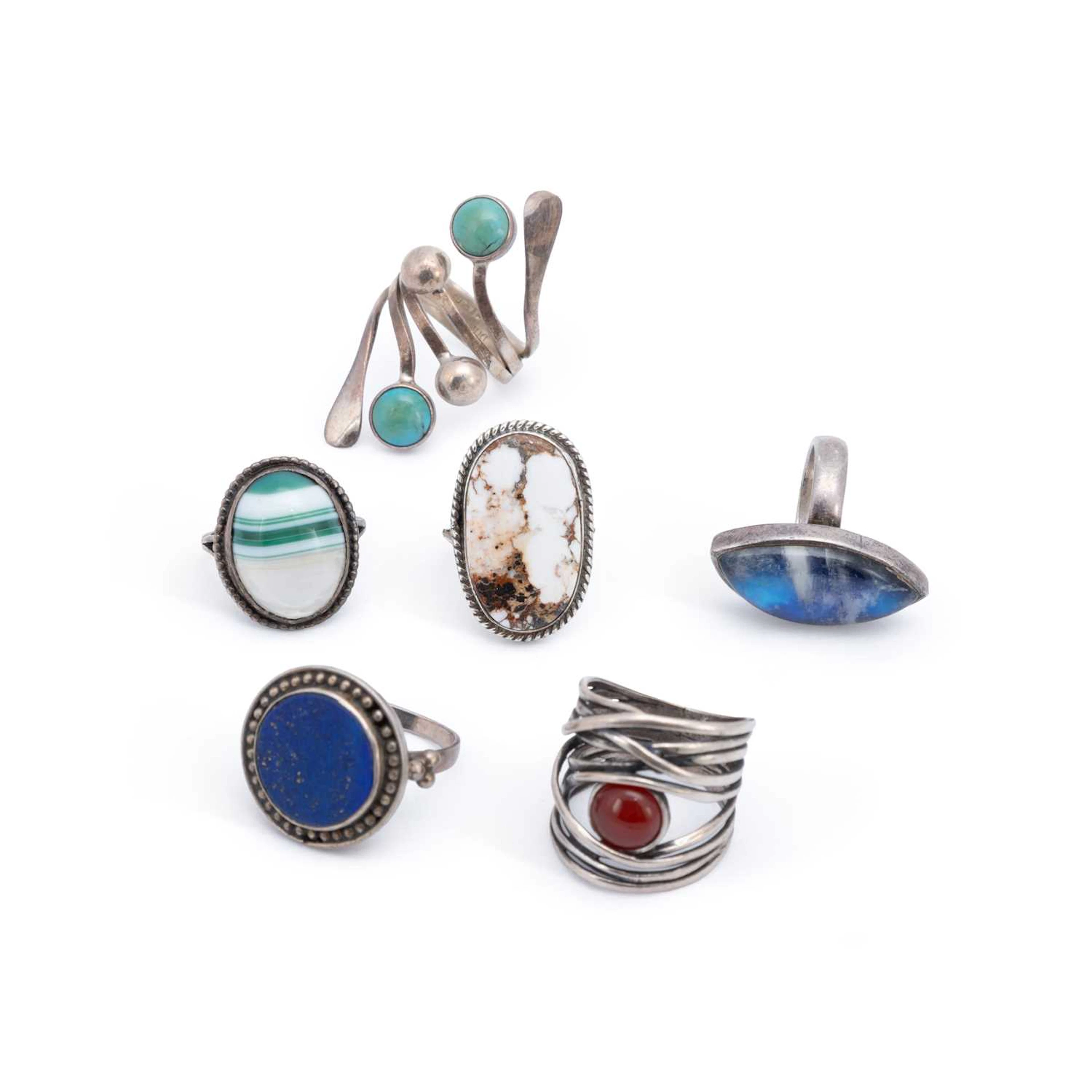 A COLLECTION OF SILVER GEM-SET RINGS