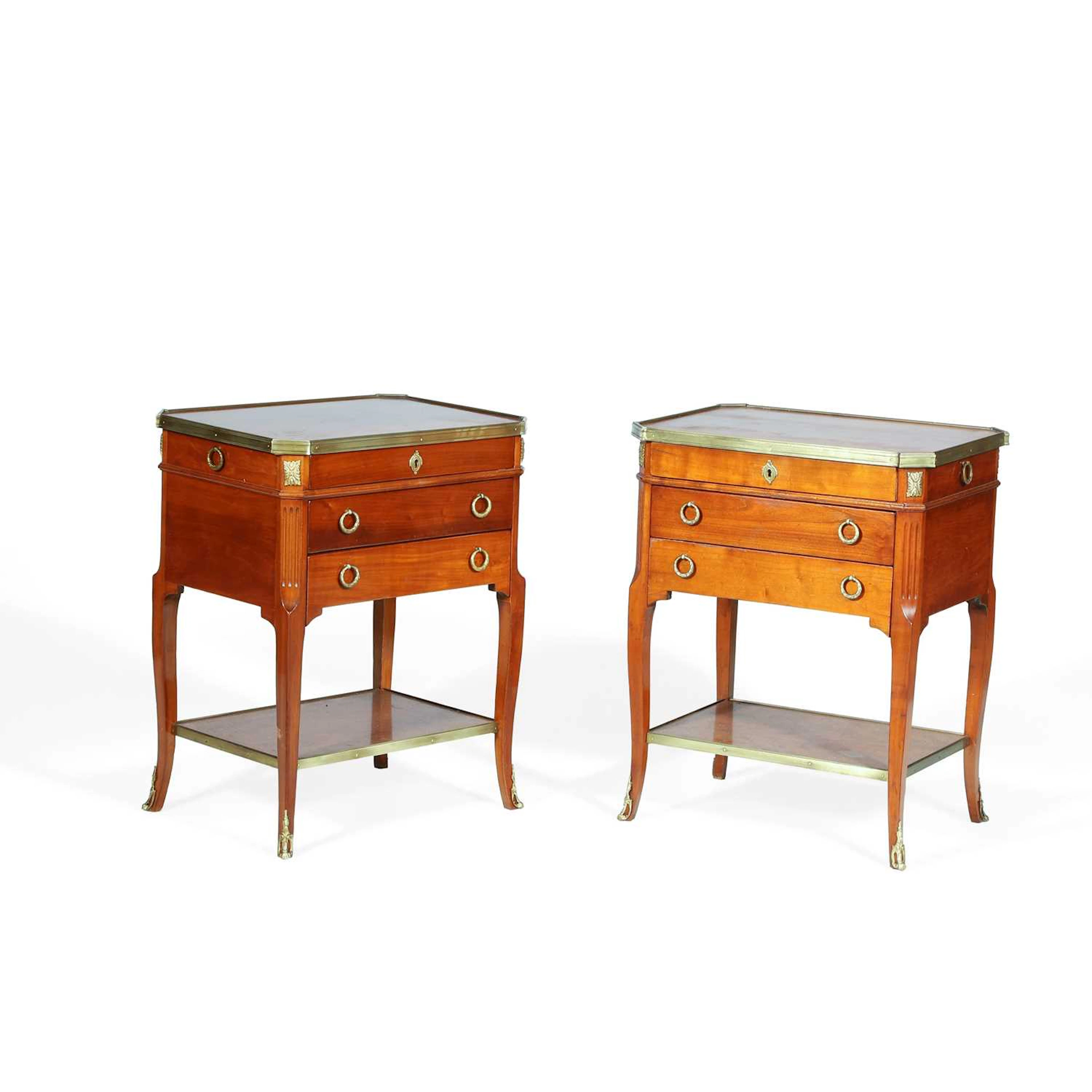A PAIR OF FRENCH FRUITWOOD BEDSIDE TABLES