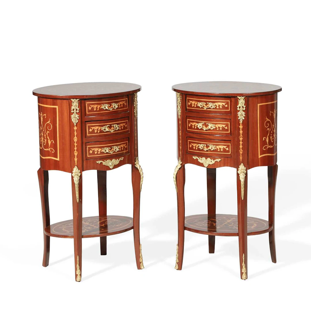A PAIR OF LOUIS XV STYLE MAHOGANY AND MARQUETRY CHIFFONIERS