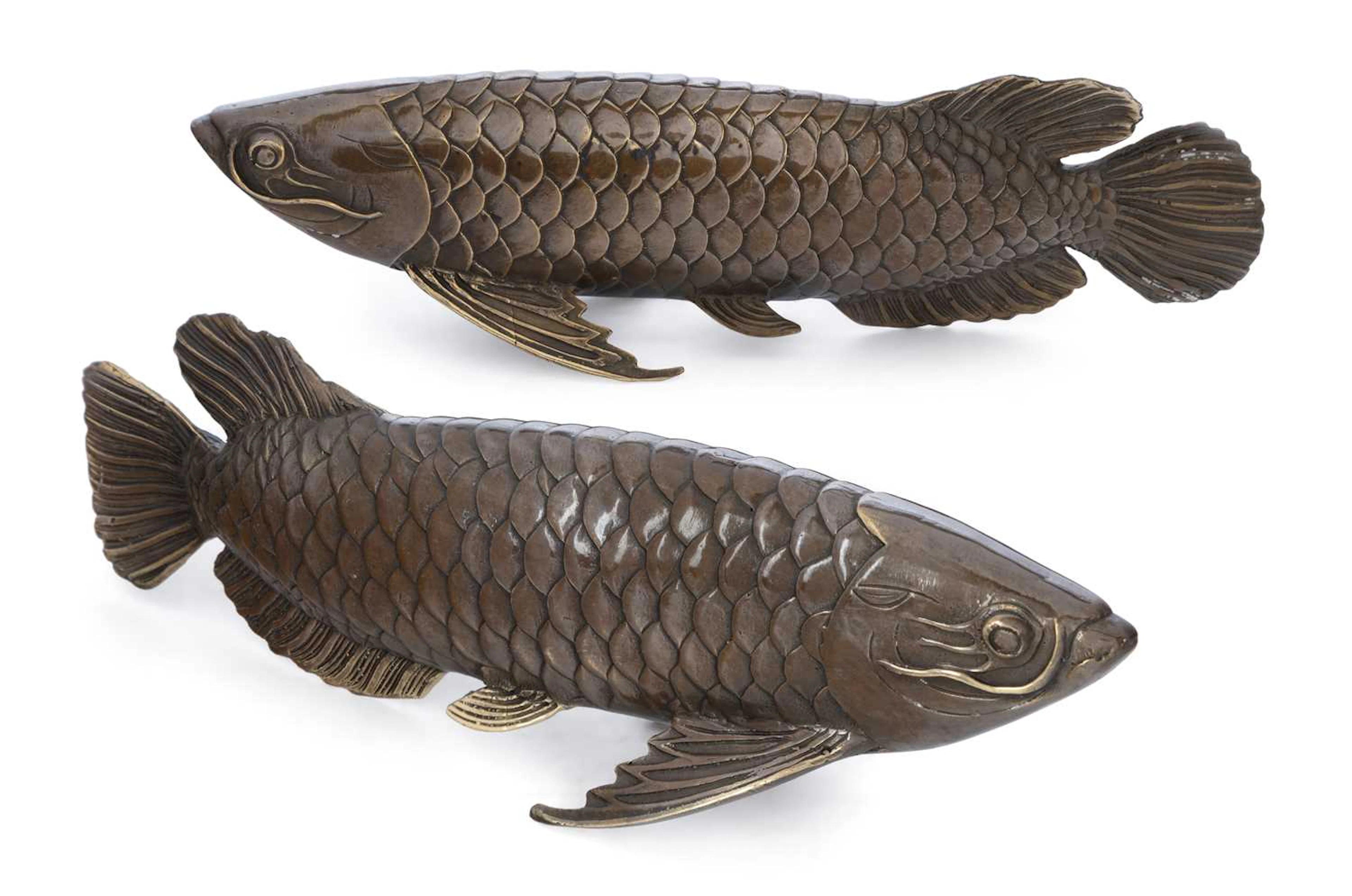 A PAIR OF BRONZE MODELS OF AROWANA
