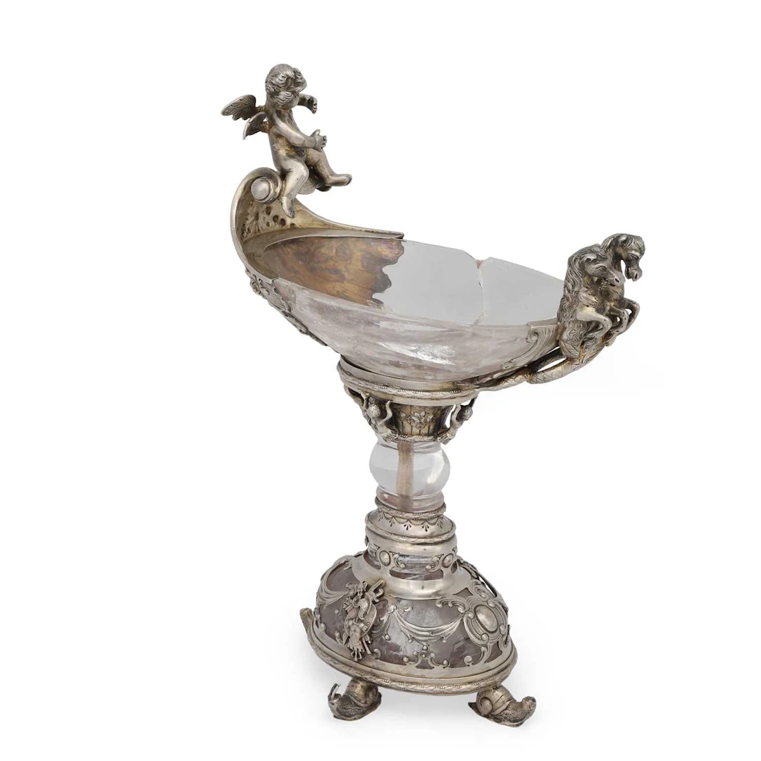 A NORTHERN EUROPEAN NEOCLASSICAL SILVER AND ROCK CRYSTAL TAZZA OR COUPE