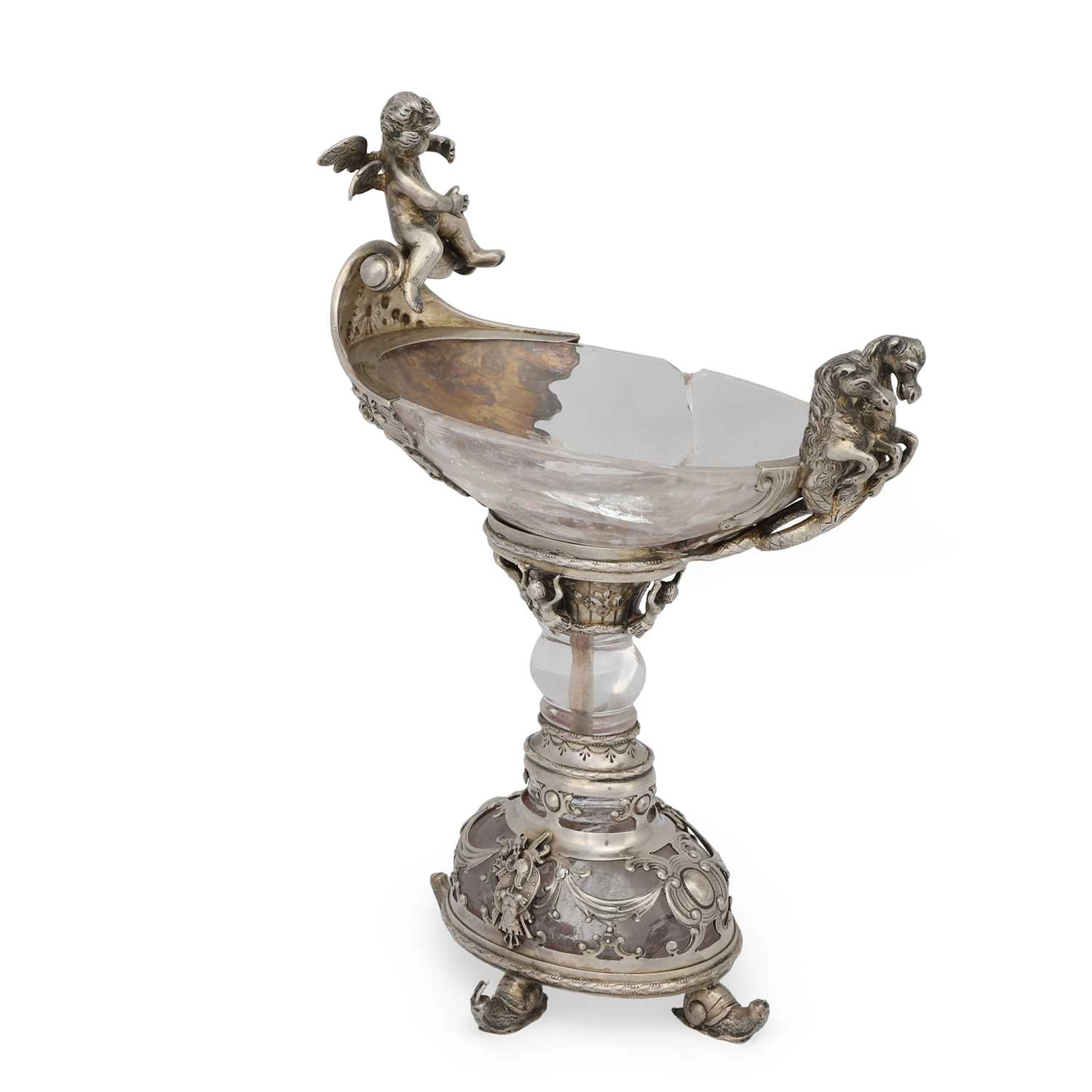 A NORTHERN EUROPEAN NEOCLASSICAL SILVER AND ROCK CRYSTAL TAZZA OR COUPE