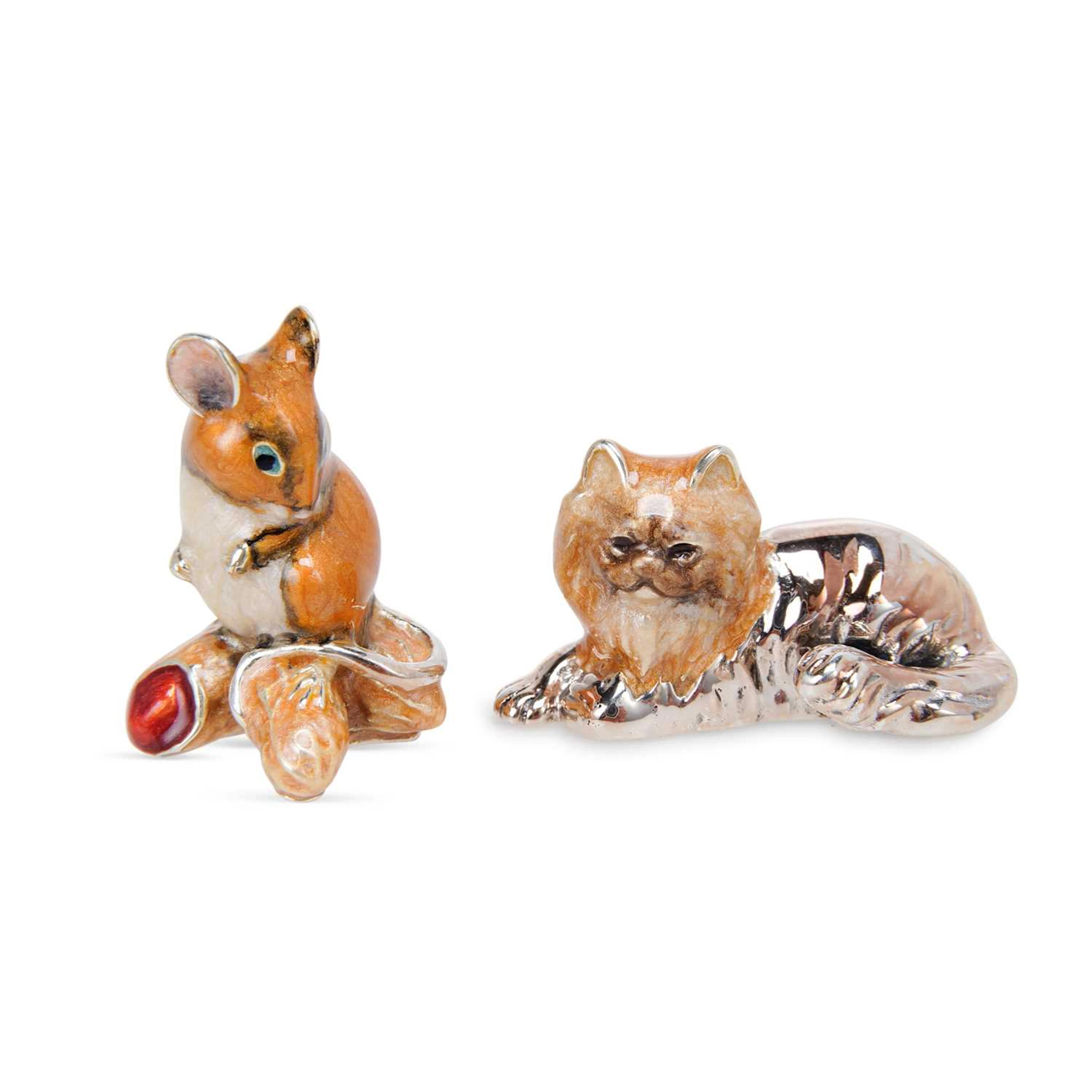 TWO SATURNO SILVER AND ENAMEL MODELS OF ANIMALS