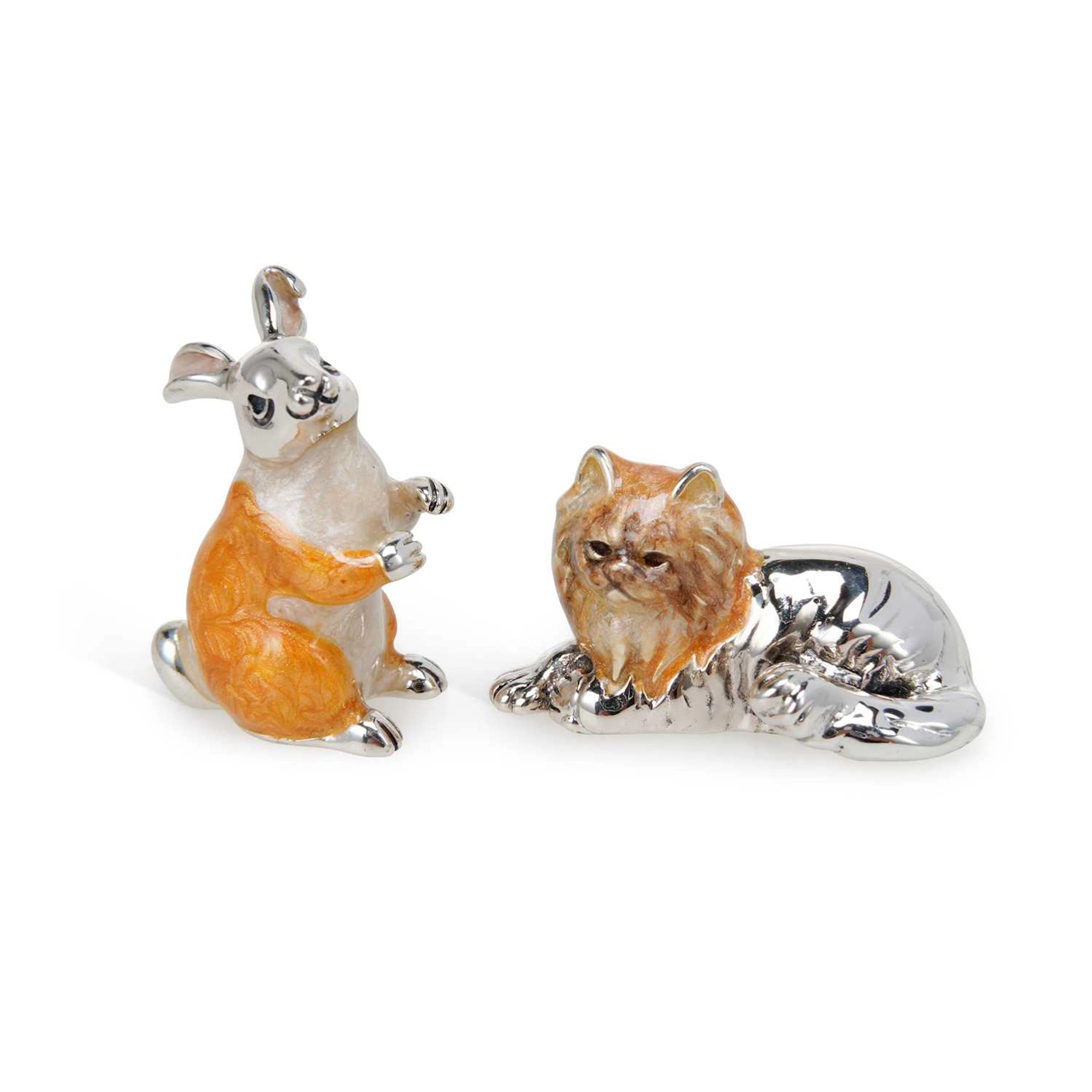 TWO SATURNO SILVER AND ENAMEL MODELS OF ANIMALS