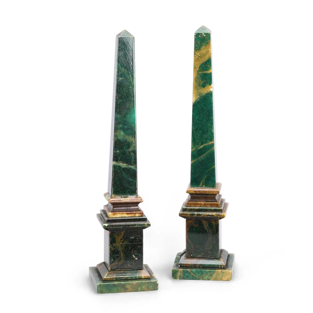 A PAIR OF SIMULATED MARBLE OBELISKS