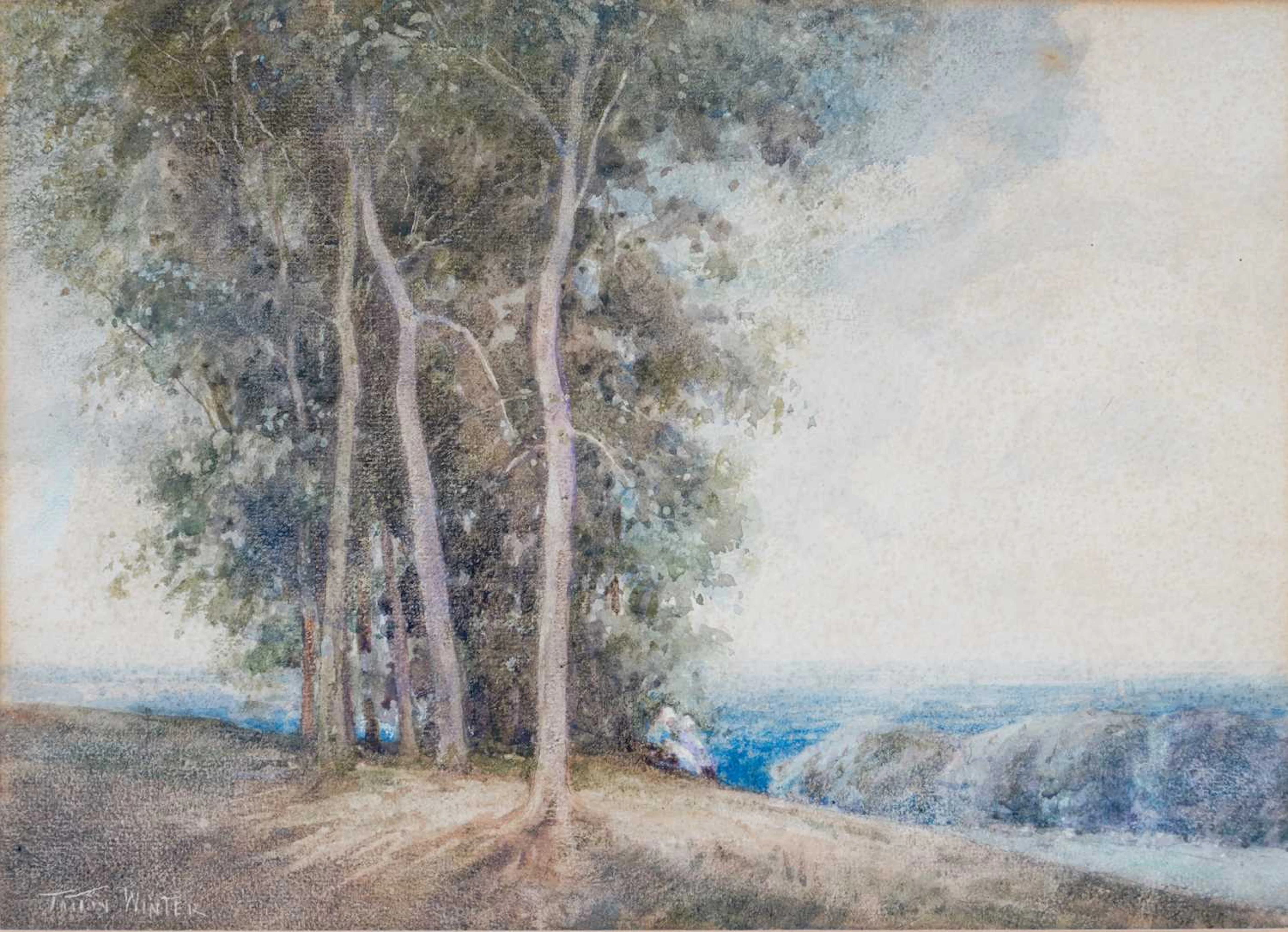 WILLIAM TATTON WINTER RBA (1855-1928) LANDSCAPE WITH FIGURES UNDER TREES