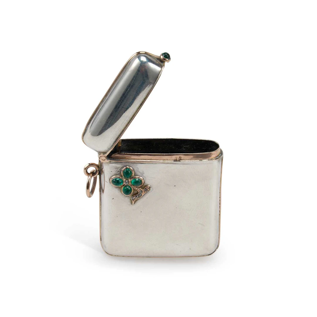 A CONTINENTAL SILVER, GOLD AND GEM-SET VESTA CASE