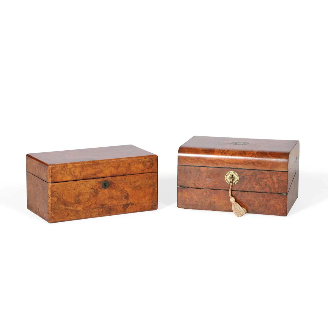 TWO VICTORIAN BURR WALNUT BOXES