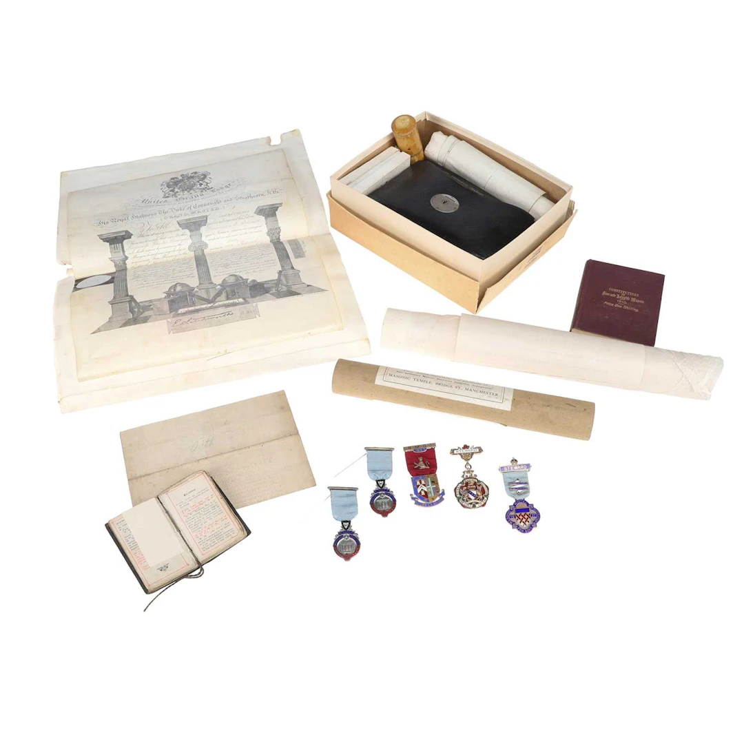 A GROUP OF MASONIC JEWELS AND EPHEMERA