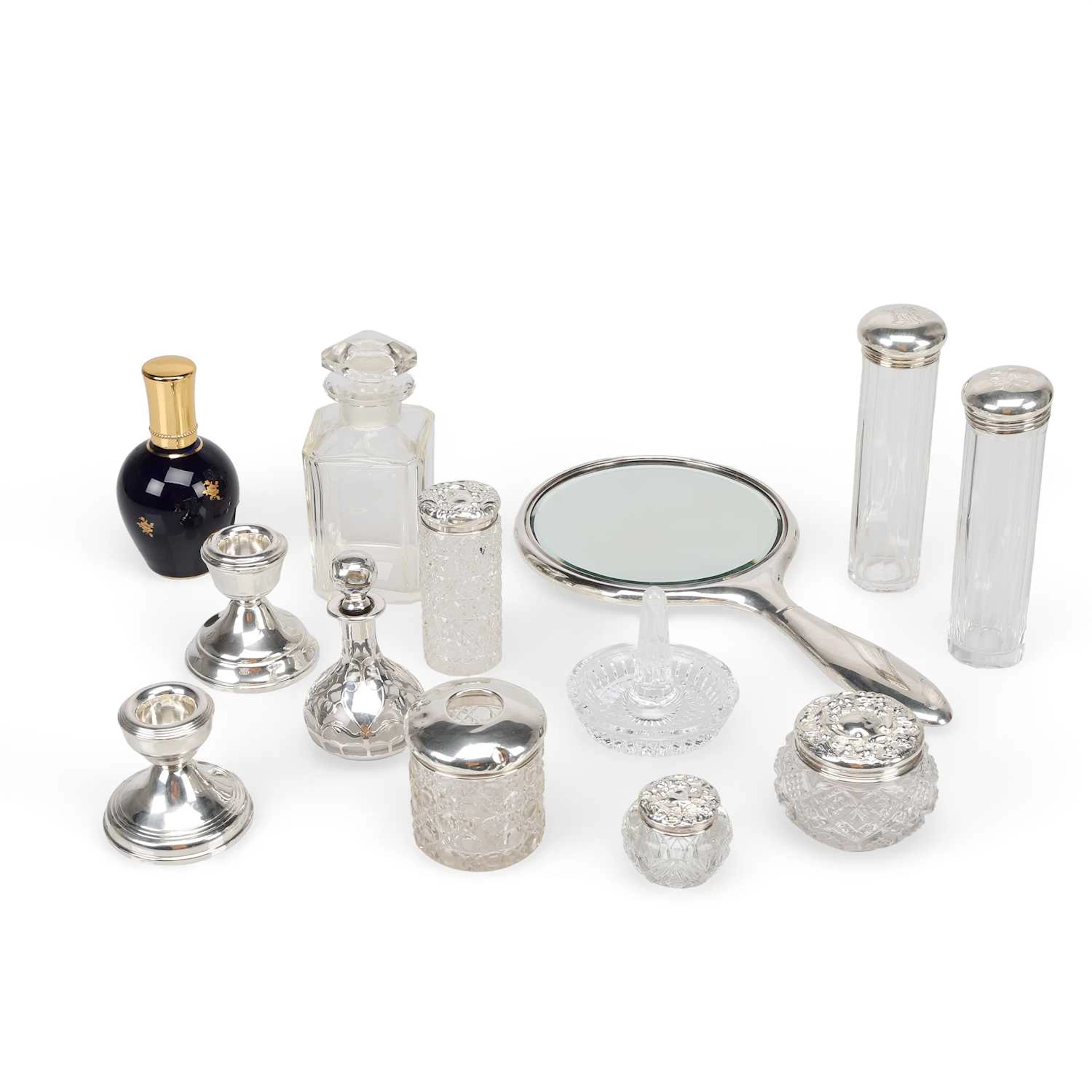 A GROUP OF DRESSING TABLE ARTICLES, SOME WITH SILVER