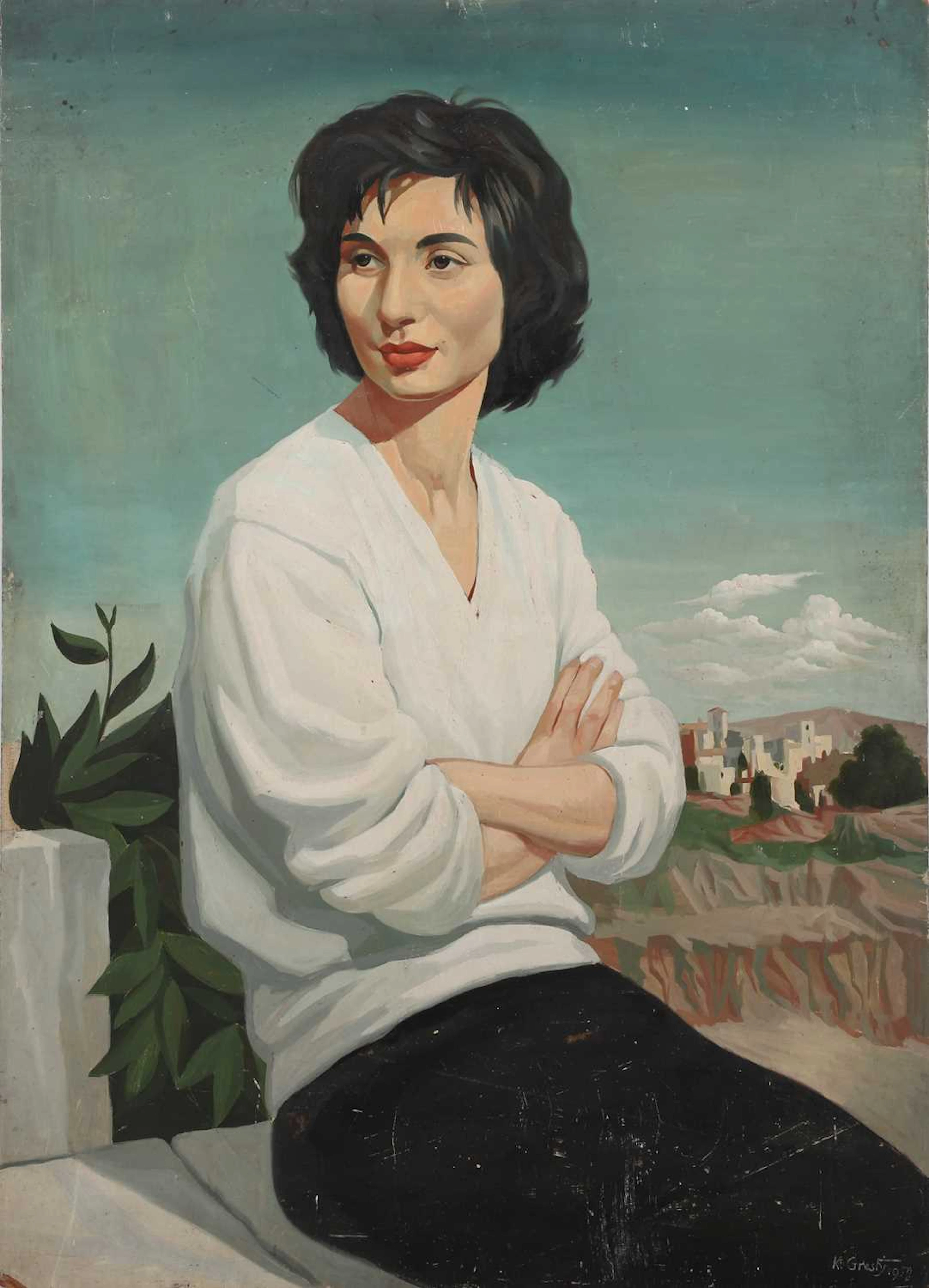 ‡ KENNETH HARRY GRESTY (1928-2002) PORTRAIT OF A LADY IN AN ITALIAN LANDSCAPE
