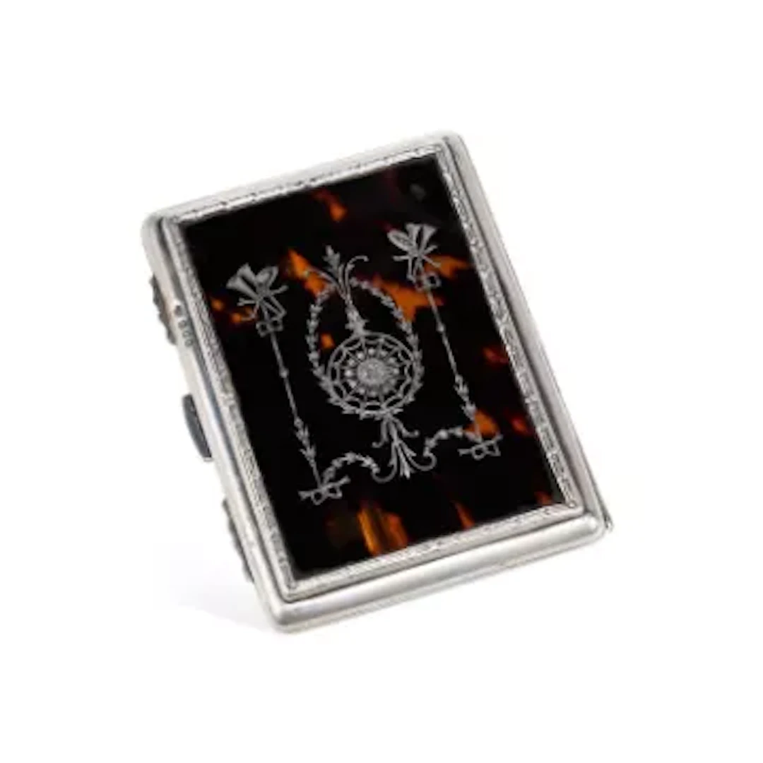 A GEORGE V SILVER AND TORTOISESHELL CARD CASE