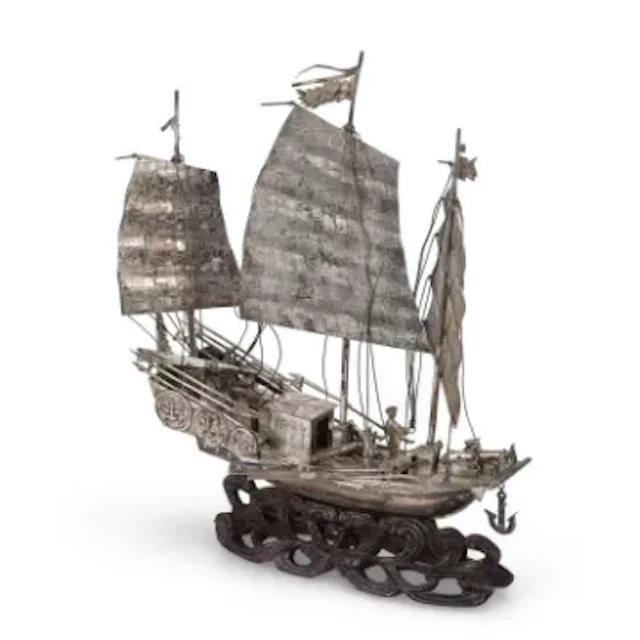 A CHINESE EXPORT SILVER MODEL OF A JUNK