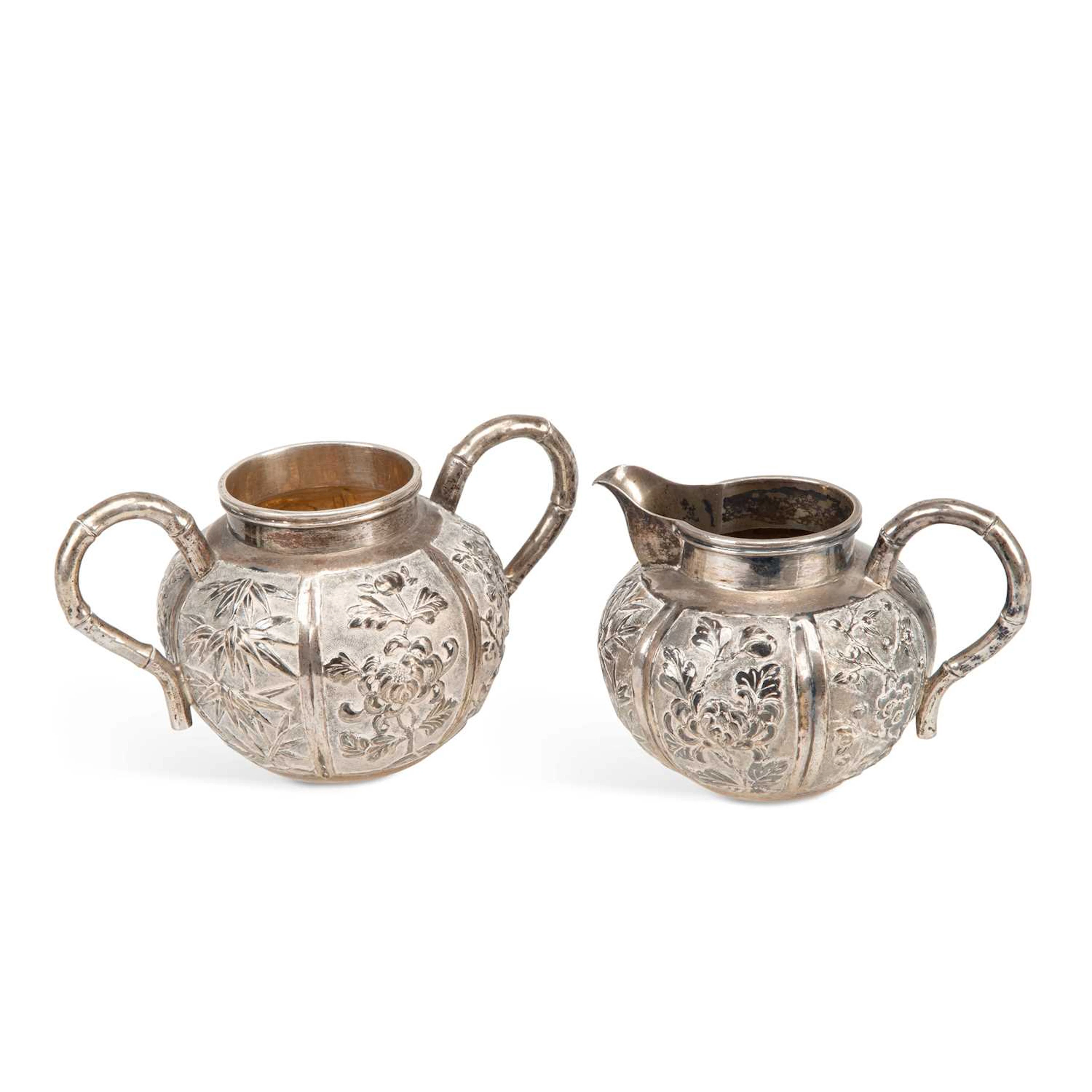 A CHINESE SILVER SUGAR BOWL AND CREAM JUG