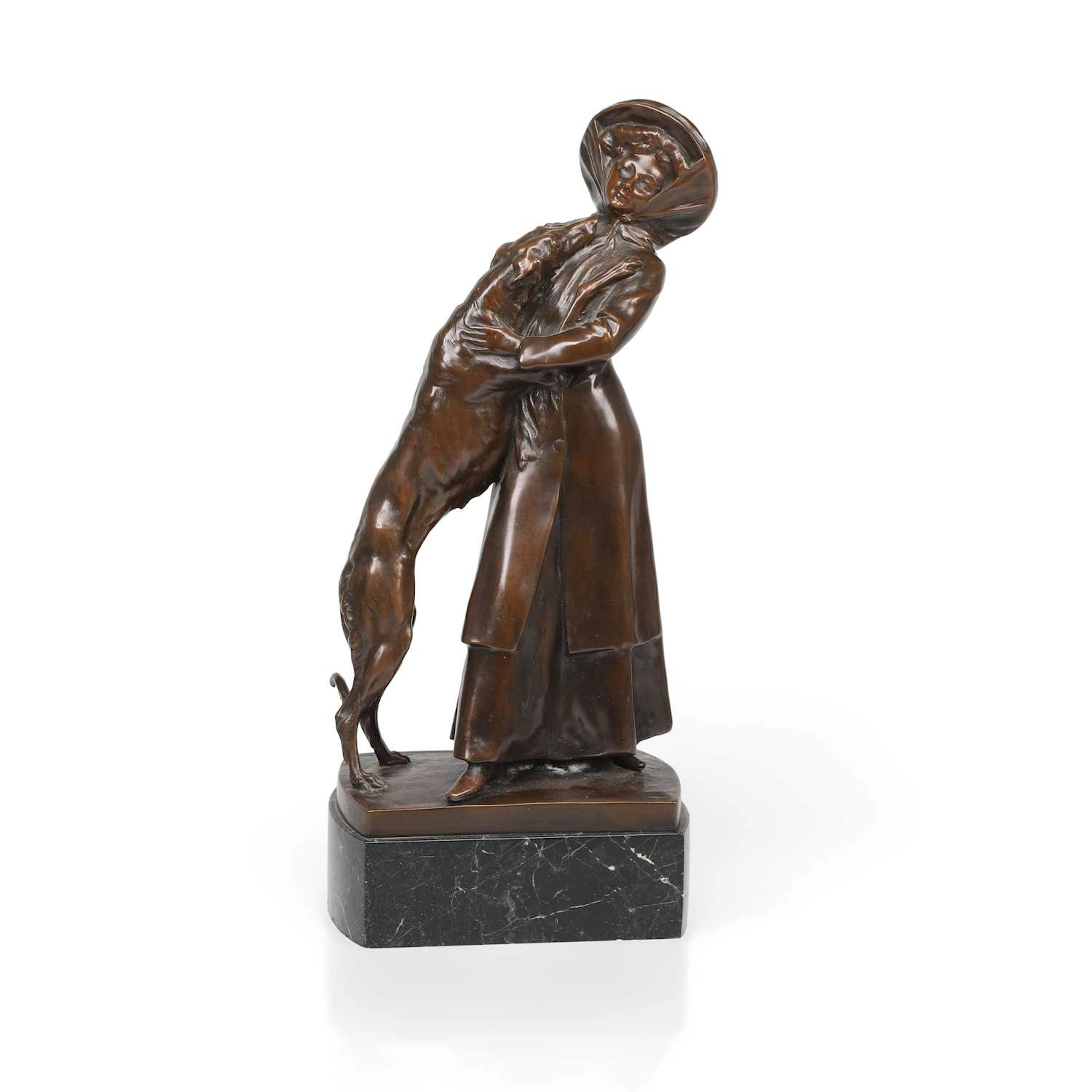 STEFAN SCHWARTZ (1851-1924) A BRONZE GROUP OF A LADY AND A GREYHOUND