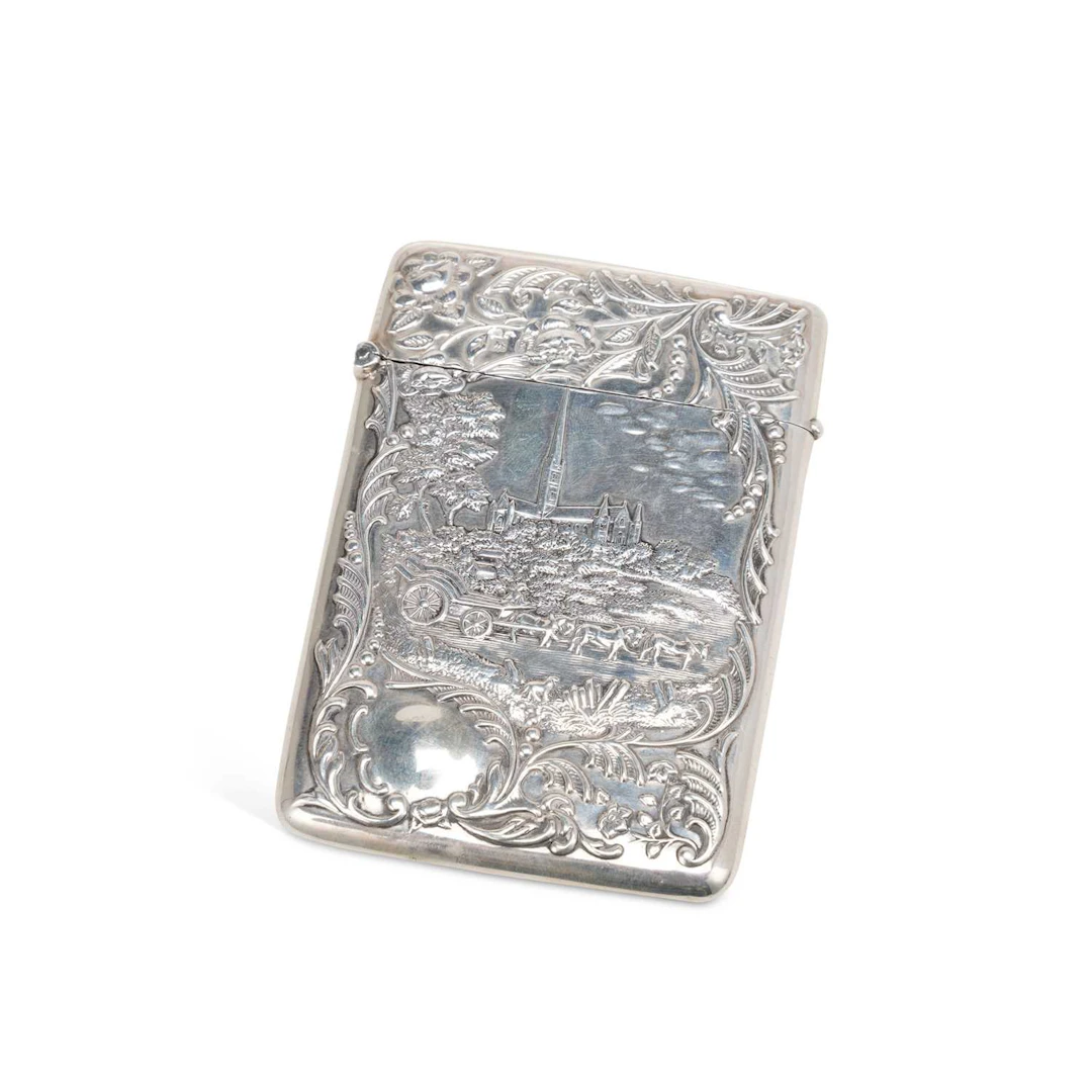 AN EDWARDIAN SILVER CARD CASE