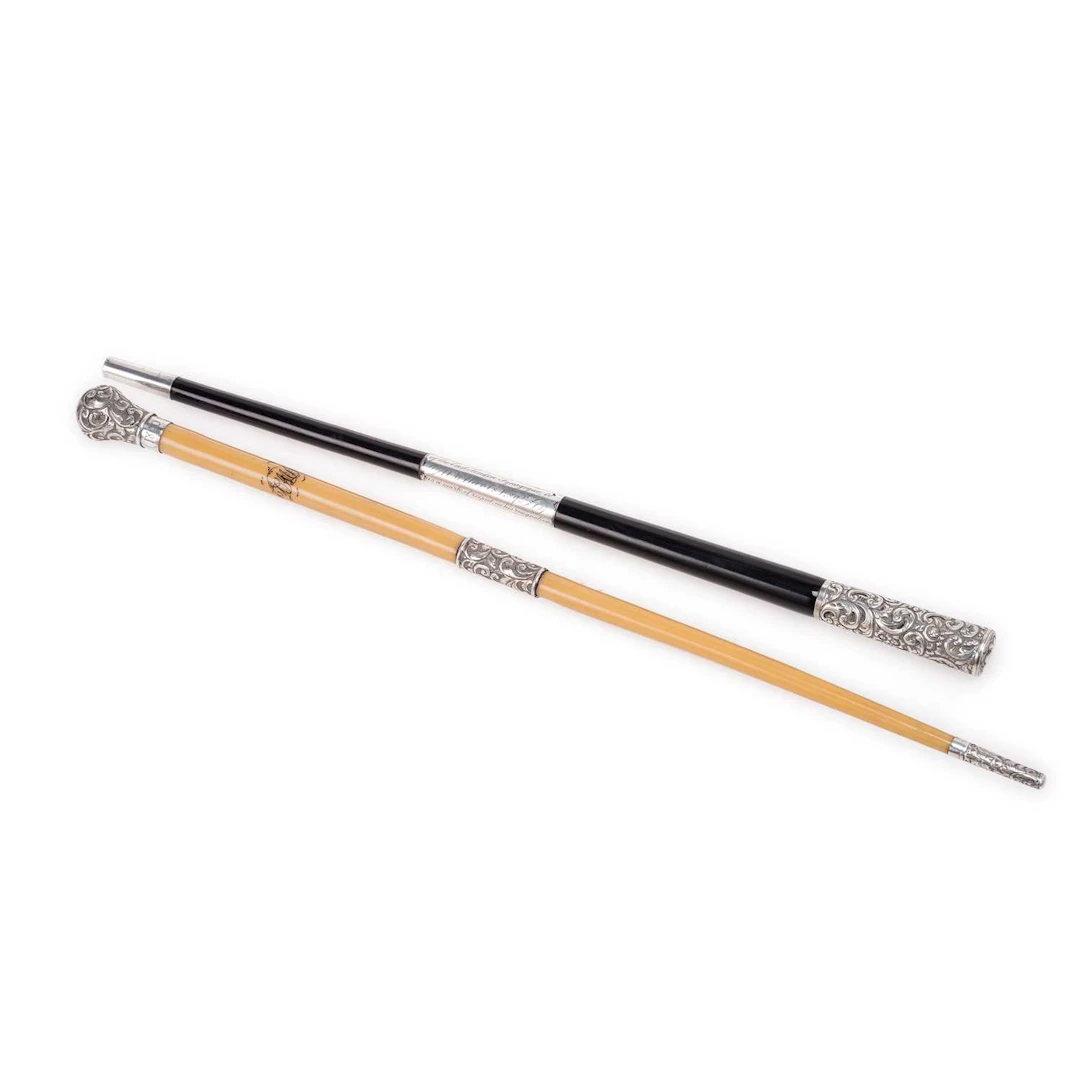 JUDAICA: A VICTORIAN SILVER-MOUNTED BATON, TOGETHER WITH A SILVER-MOUNTED