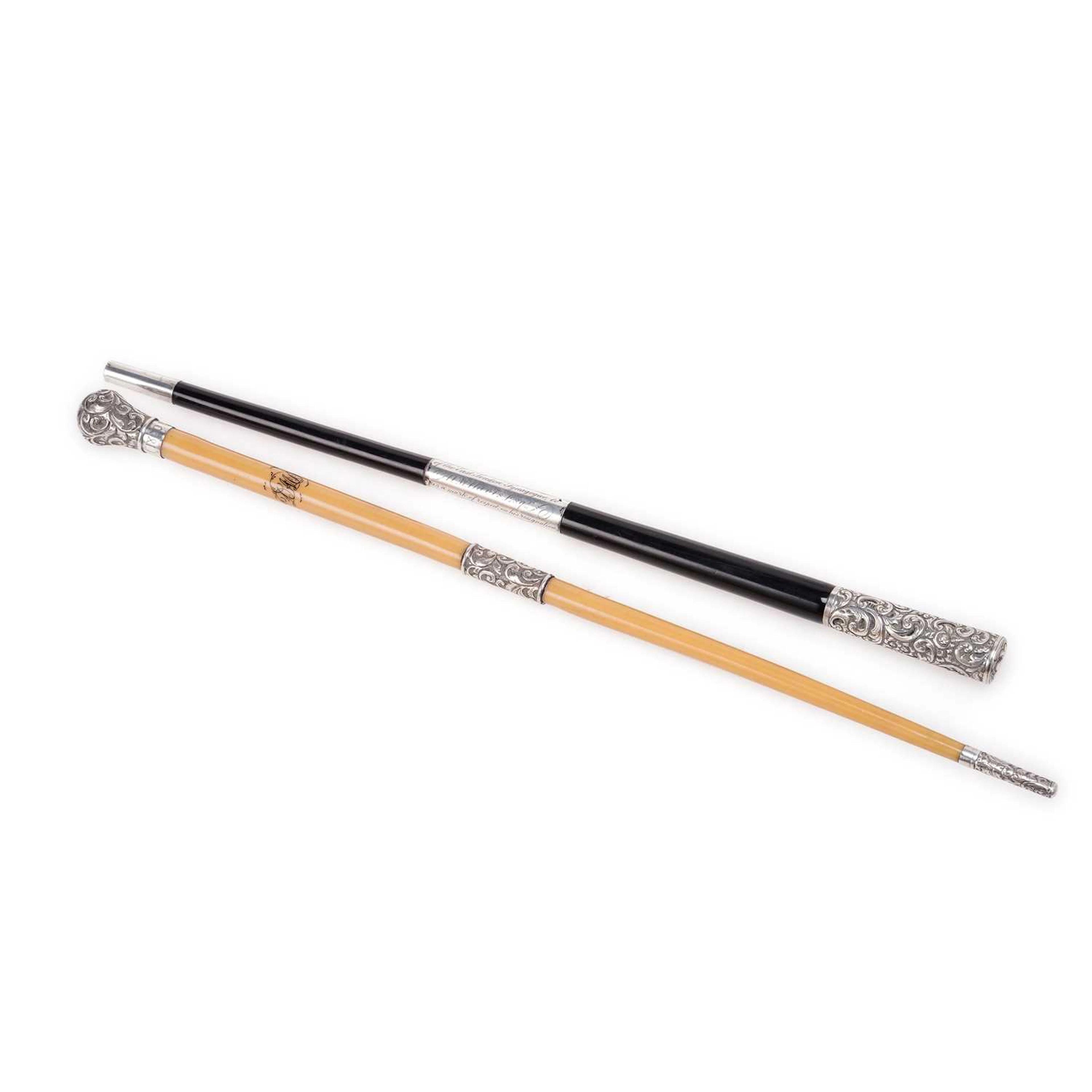 JUDAICA: A VICTORIAN SILVER-MOUNTED BATON, TOGETHER WITH A SILVER-MOUNTED