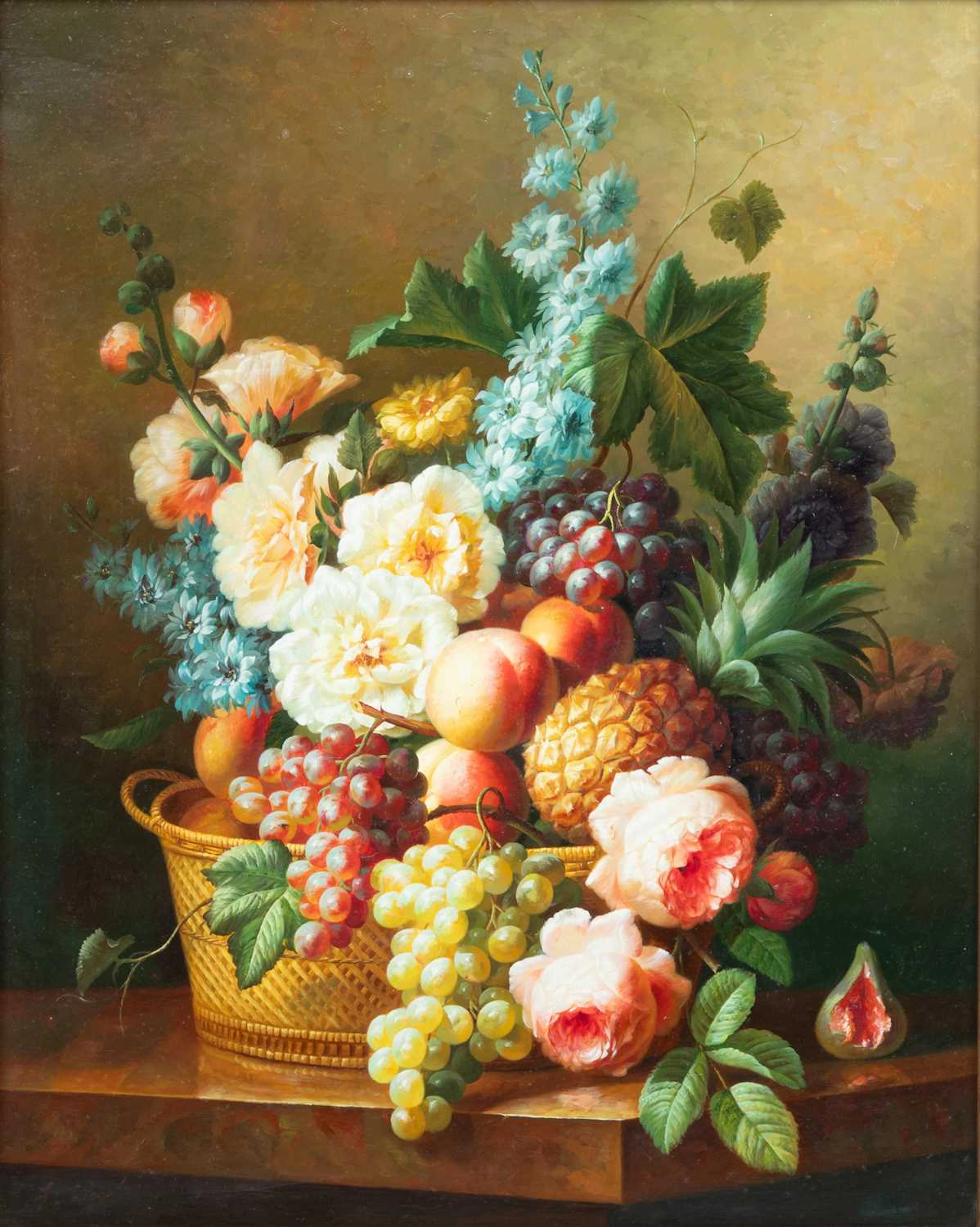 ‡ F WOOD (CONTEMPORARY) 18TH CENTURY STYLE STILL LIFE OF FLOWERS AND
