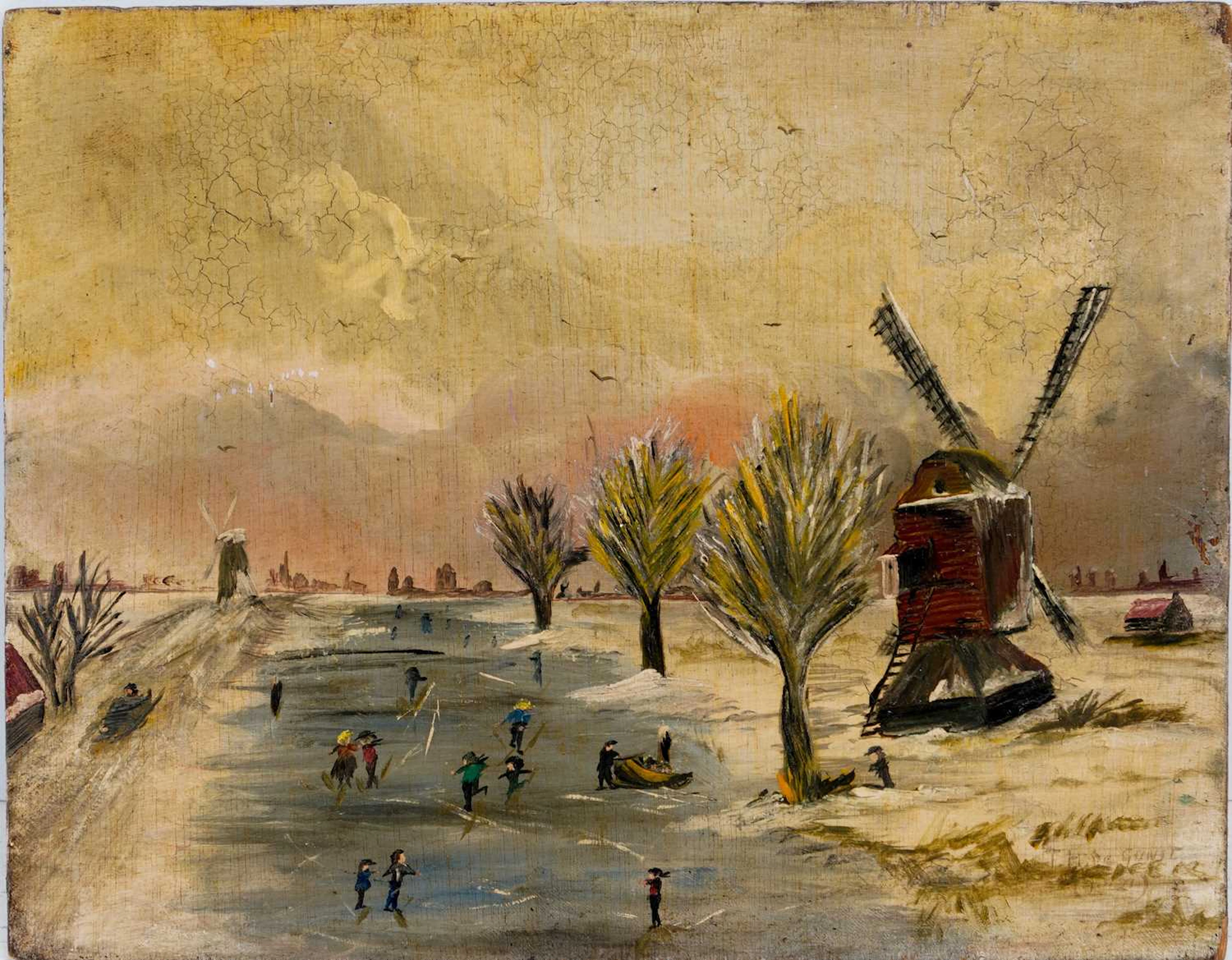 DUTCH SCHOOL (EARLY 20TH CENTURY) WINTER LANDSCAPE WITH SKATERS ON