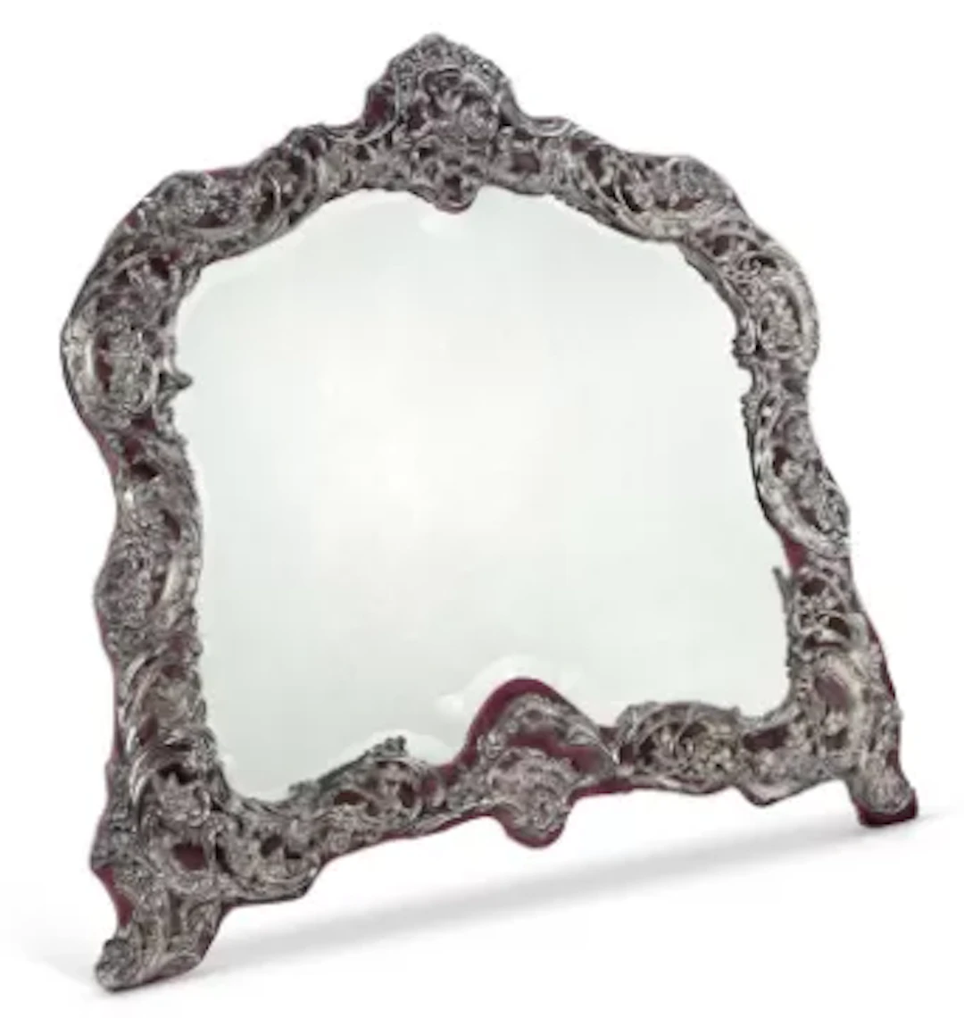A VERY LARGE EDWARDIAN SILVER-MOUNTED DRESSING TABLE MIRROR