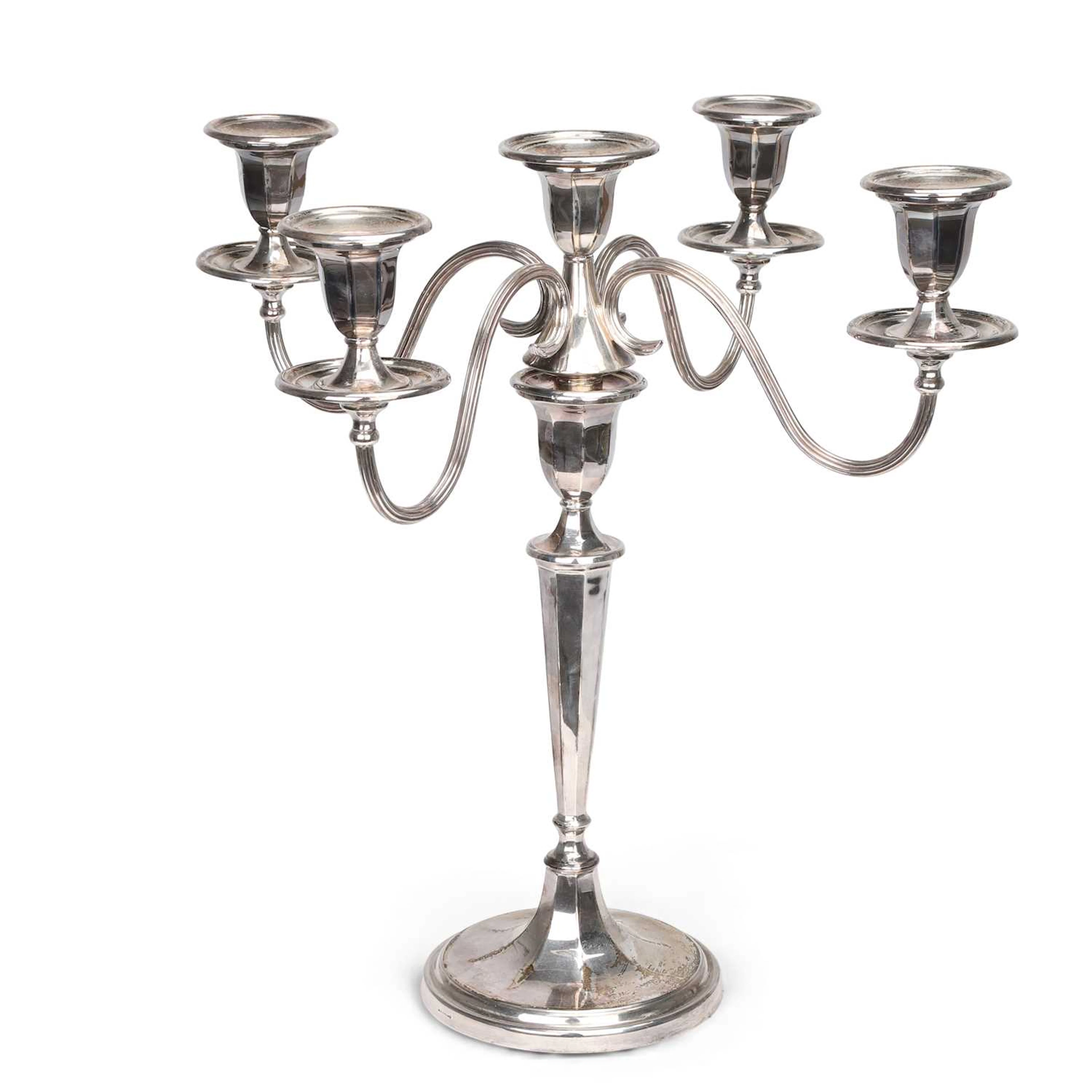 AN ELIZABETH II SILVER FIVE-LIGHT CANDELABRUM