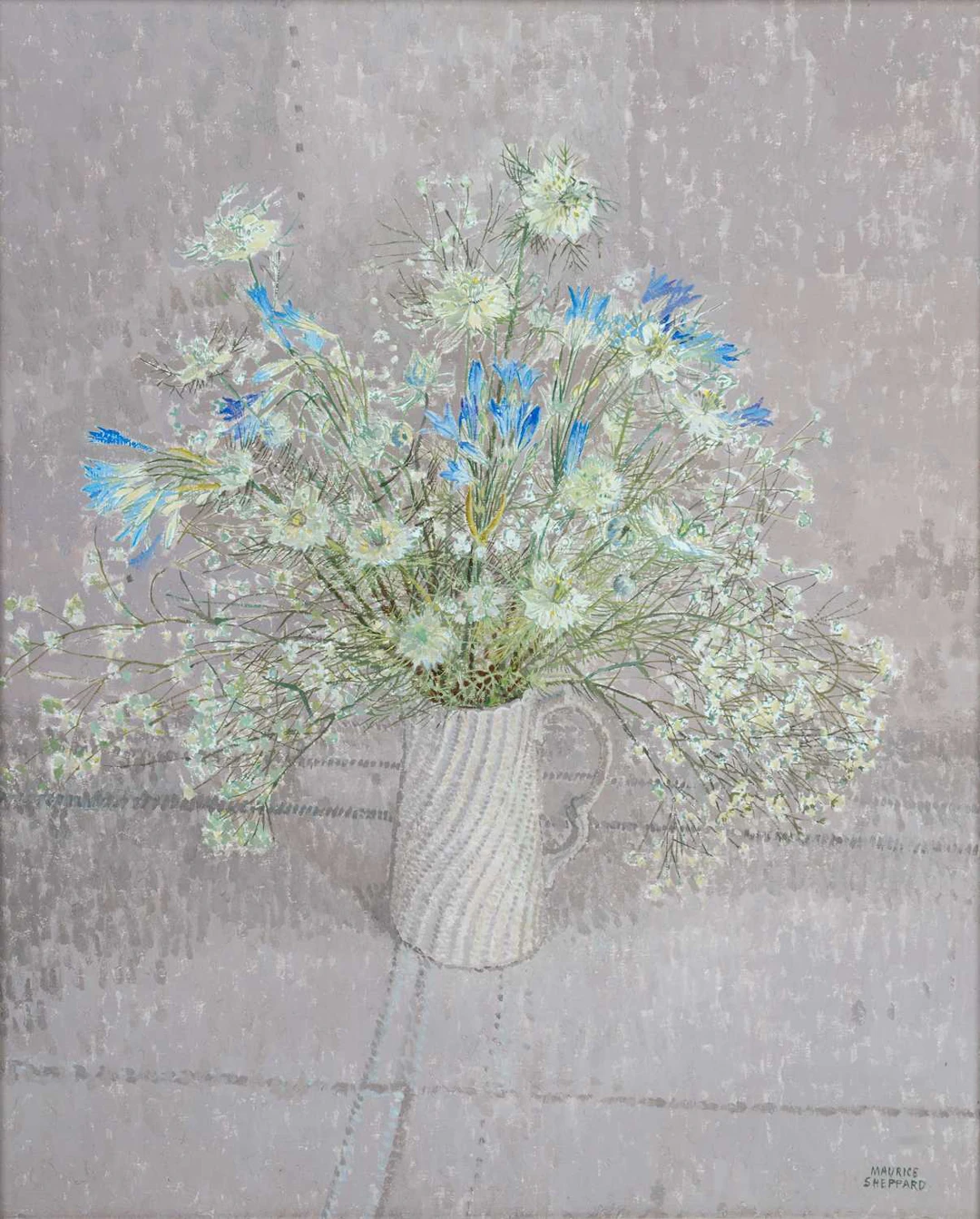 ‡ MAURICE SHEPPARD (BORN 1947) WHITE STILL LIFE, WITH WHITE LOVE-IN-A-MIST