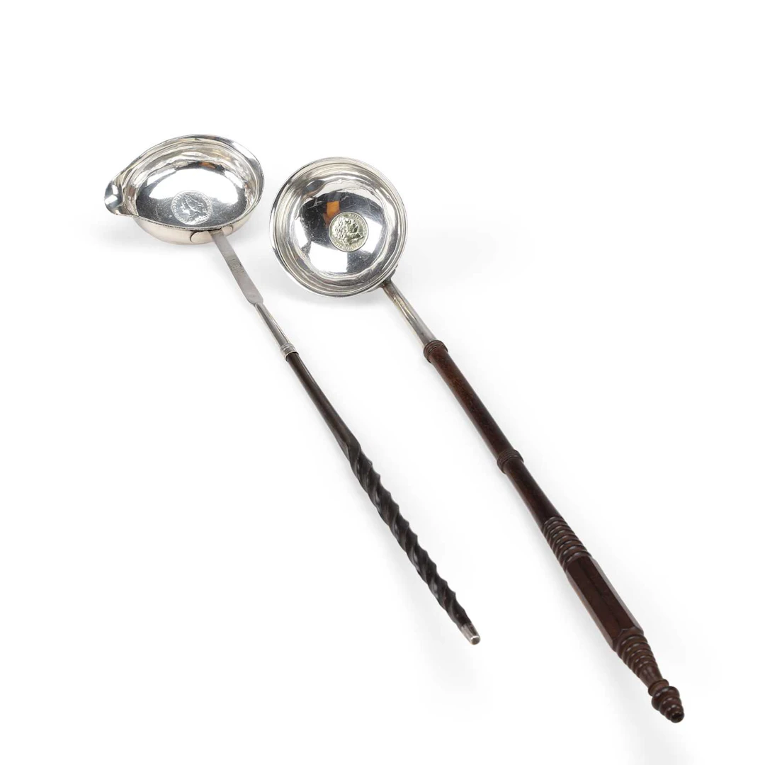 TWO GEORGE III SILVER TODDY LADLES