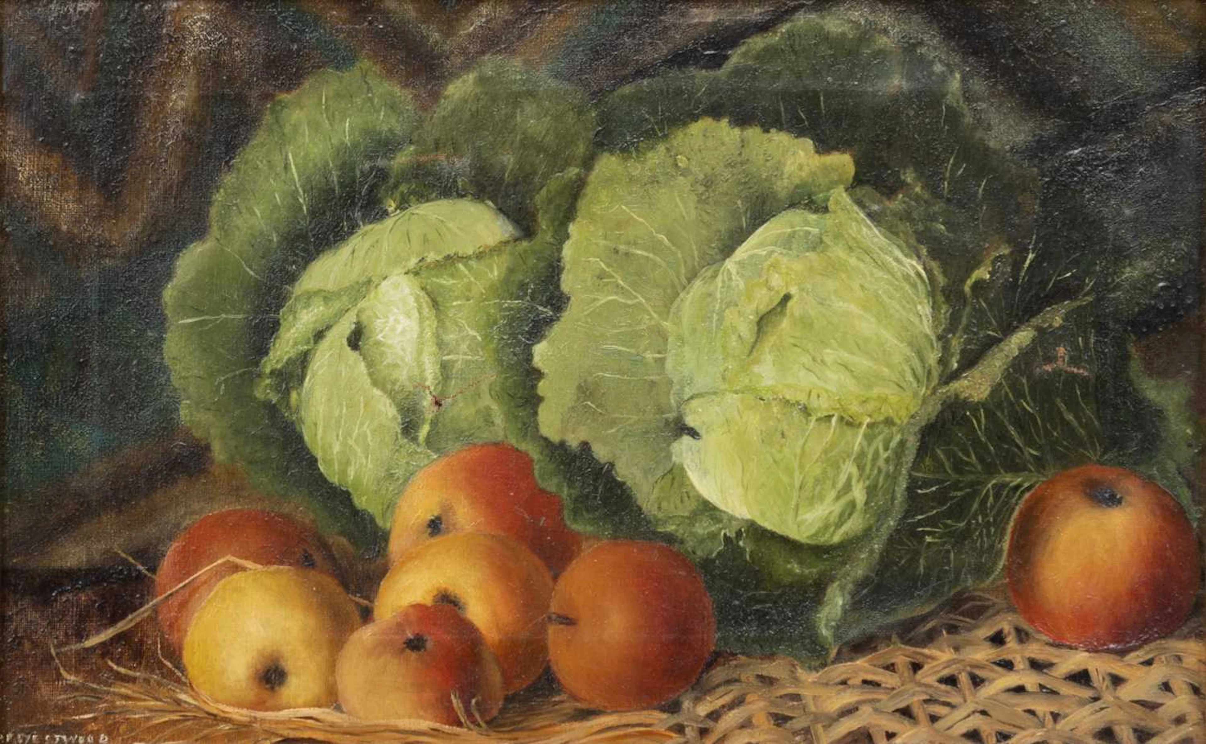 LATE 19TH/EARLY 20TH CENTURY ENGLISH SCHOOL STILL LIFE OF CABBAGES AND APPLES