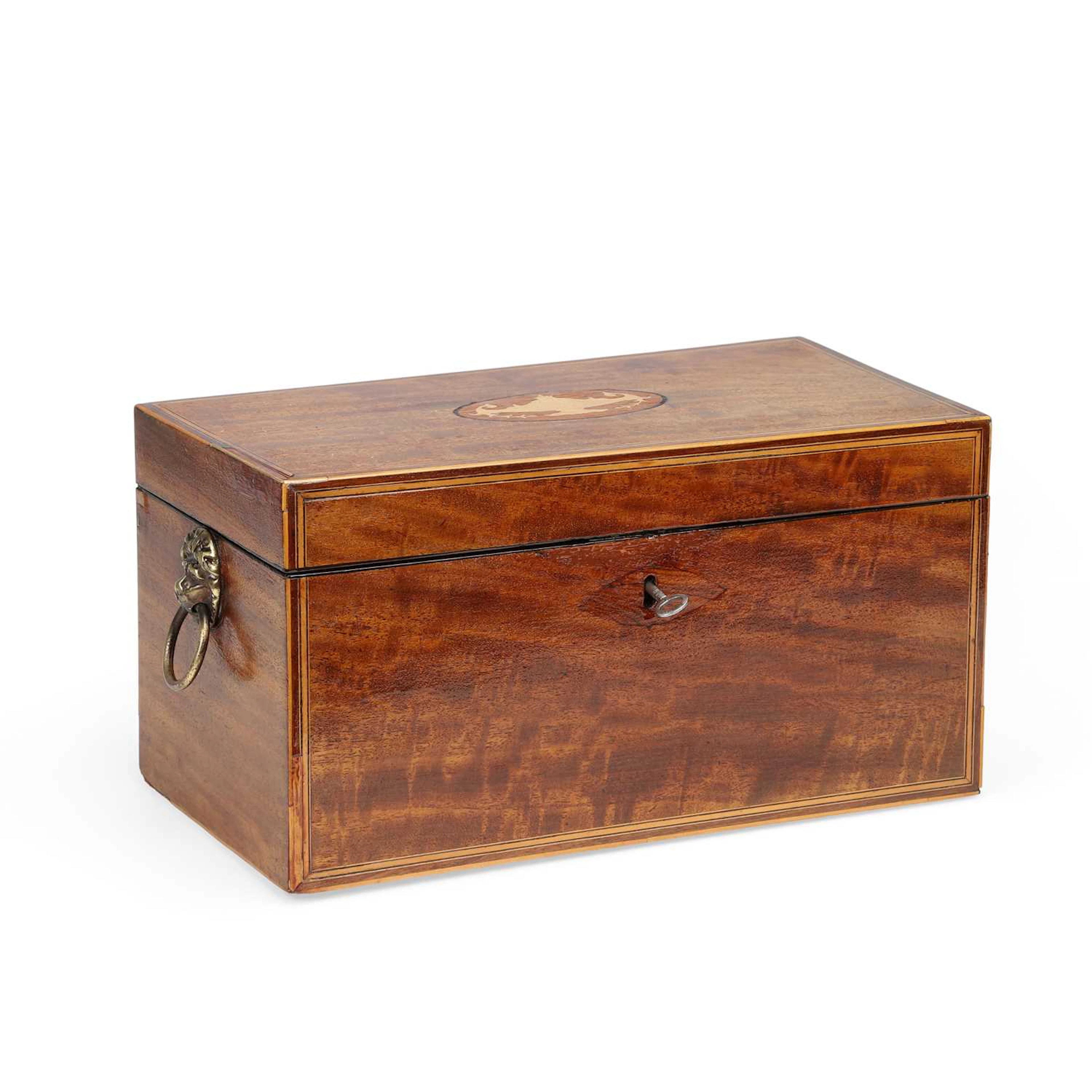 A MAHOGANY AND INLAID TEA CADDY