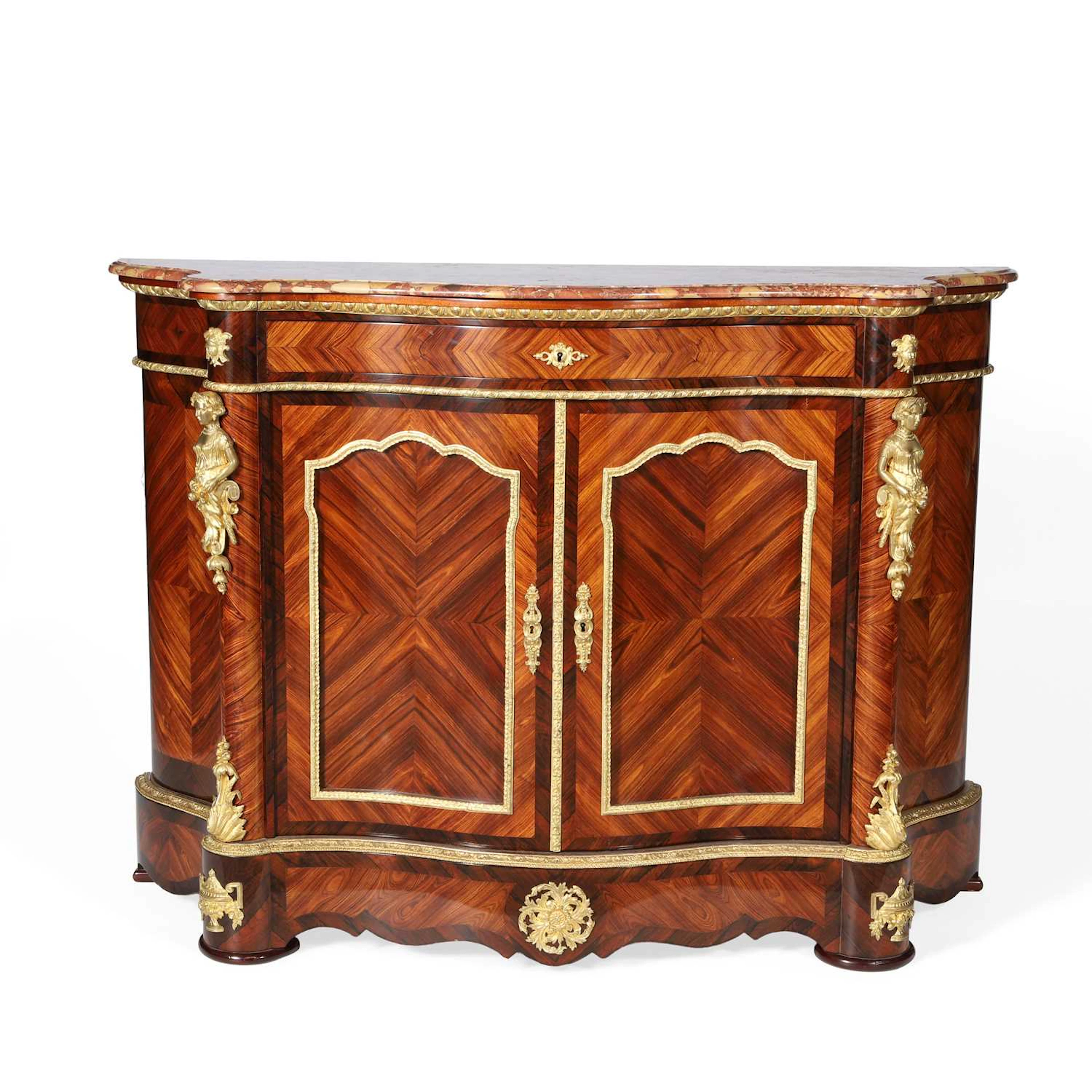 A LOUIS XV STYLE KINGWOOD AND GILT BRONZE MOUNTED SIDE CABINET