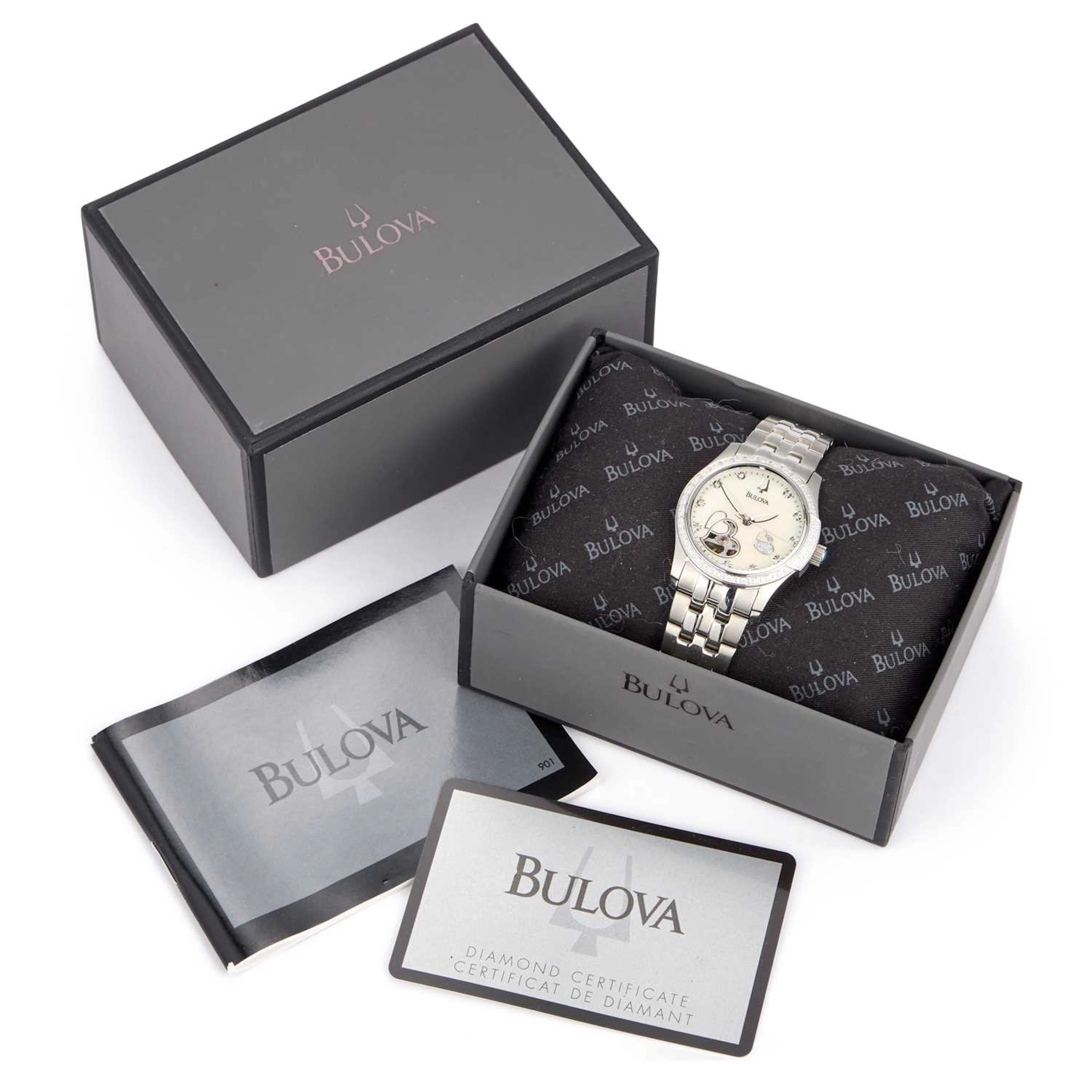 A LADY'S STEEL BULOVA BRACELET WATCH