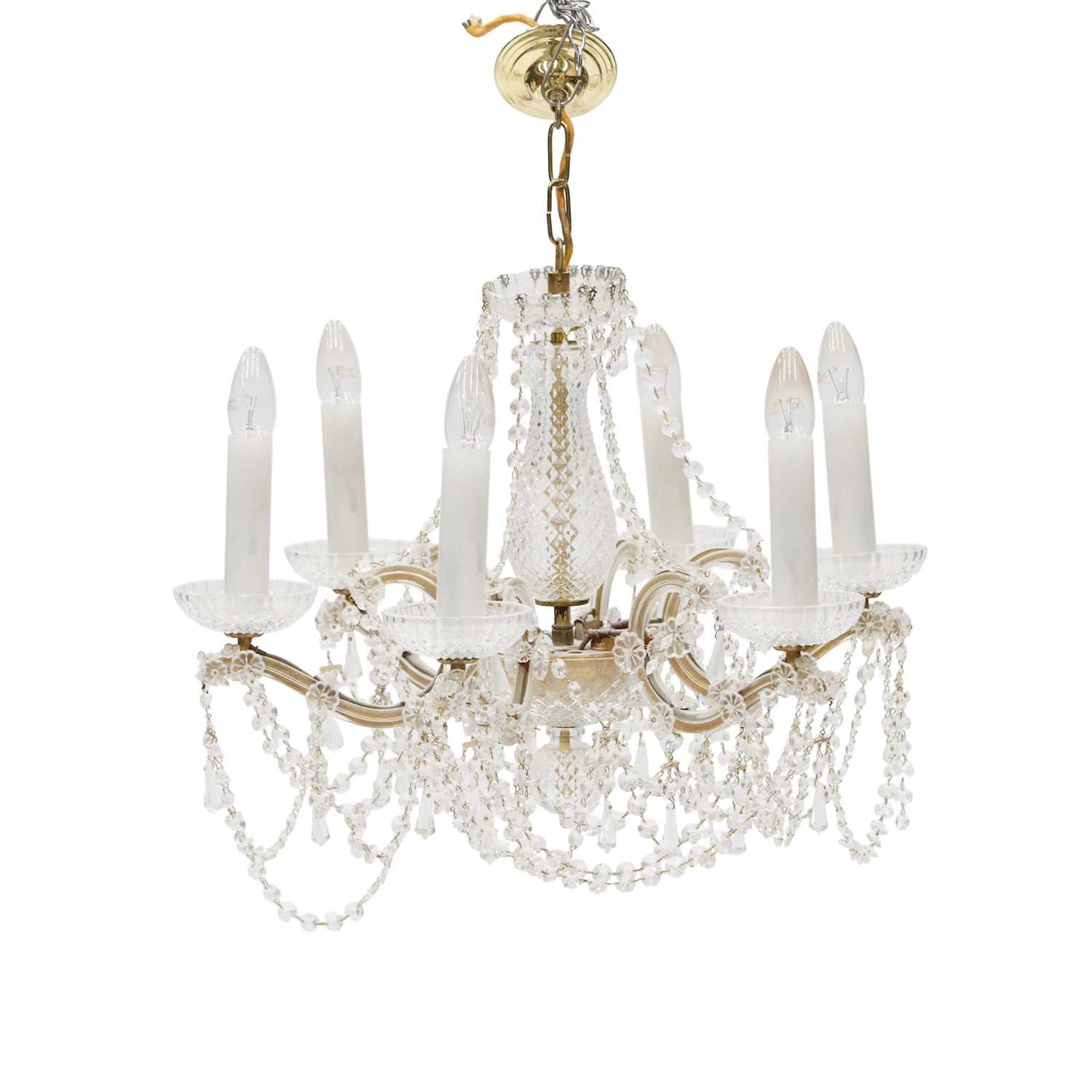 A SIX-LIGHT GLASS CHANDELIER