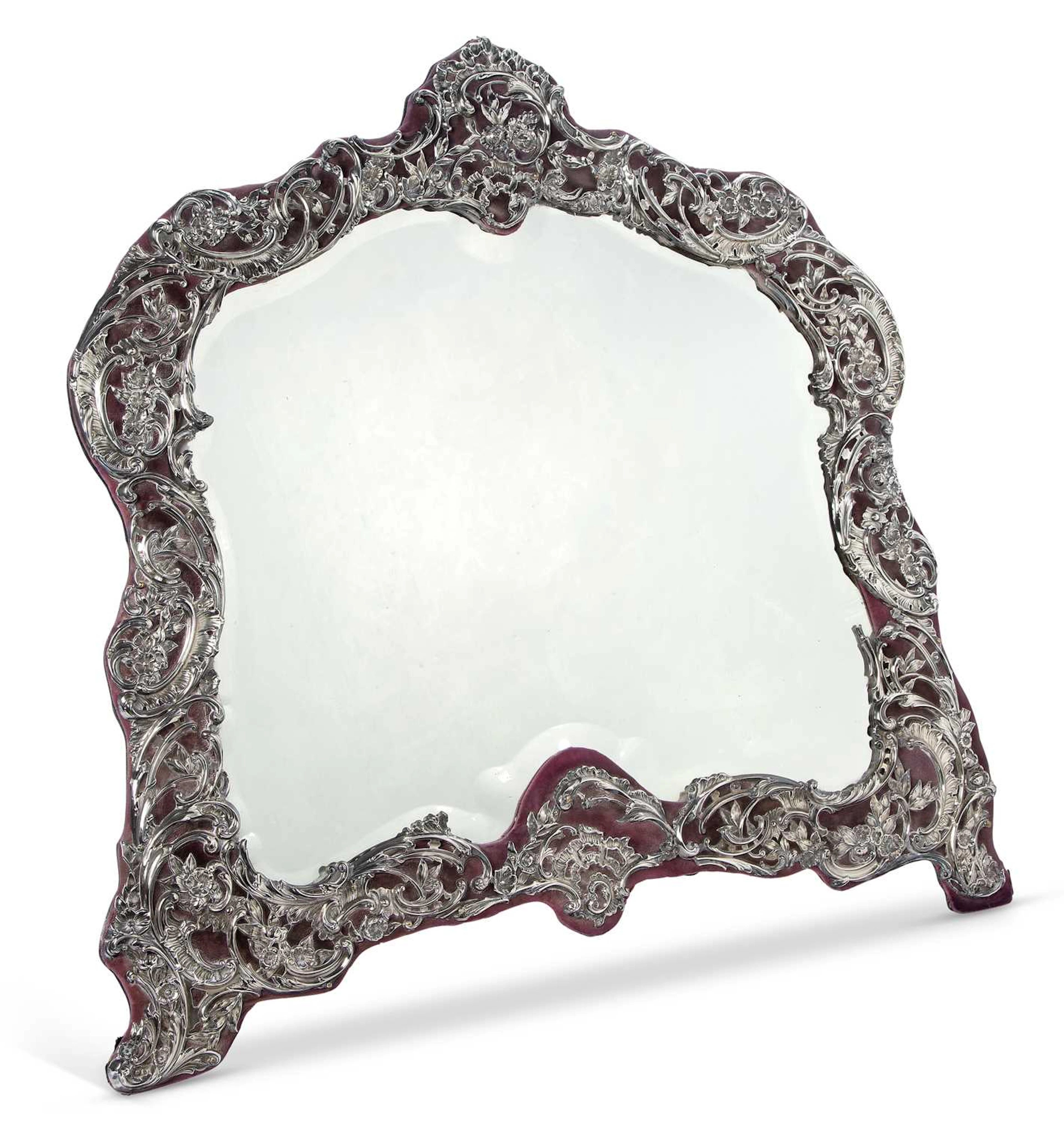 A VERY LARGE EDWARDIAN SILVER-MOUNTED DRESSING TABLE MIRROR
