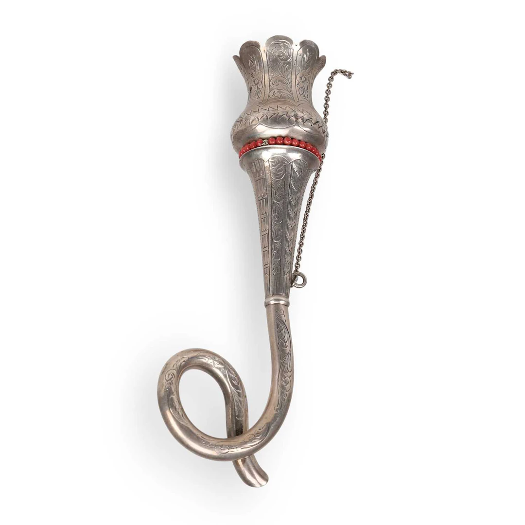 A VICTORIAN SILVER AND CORAL POSY HOLDER