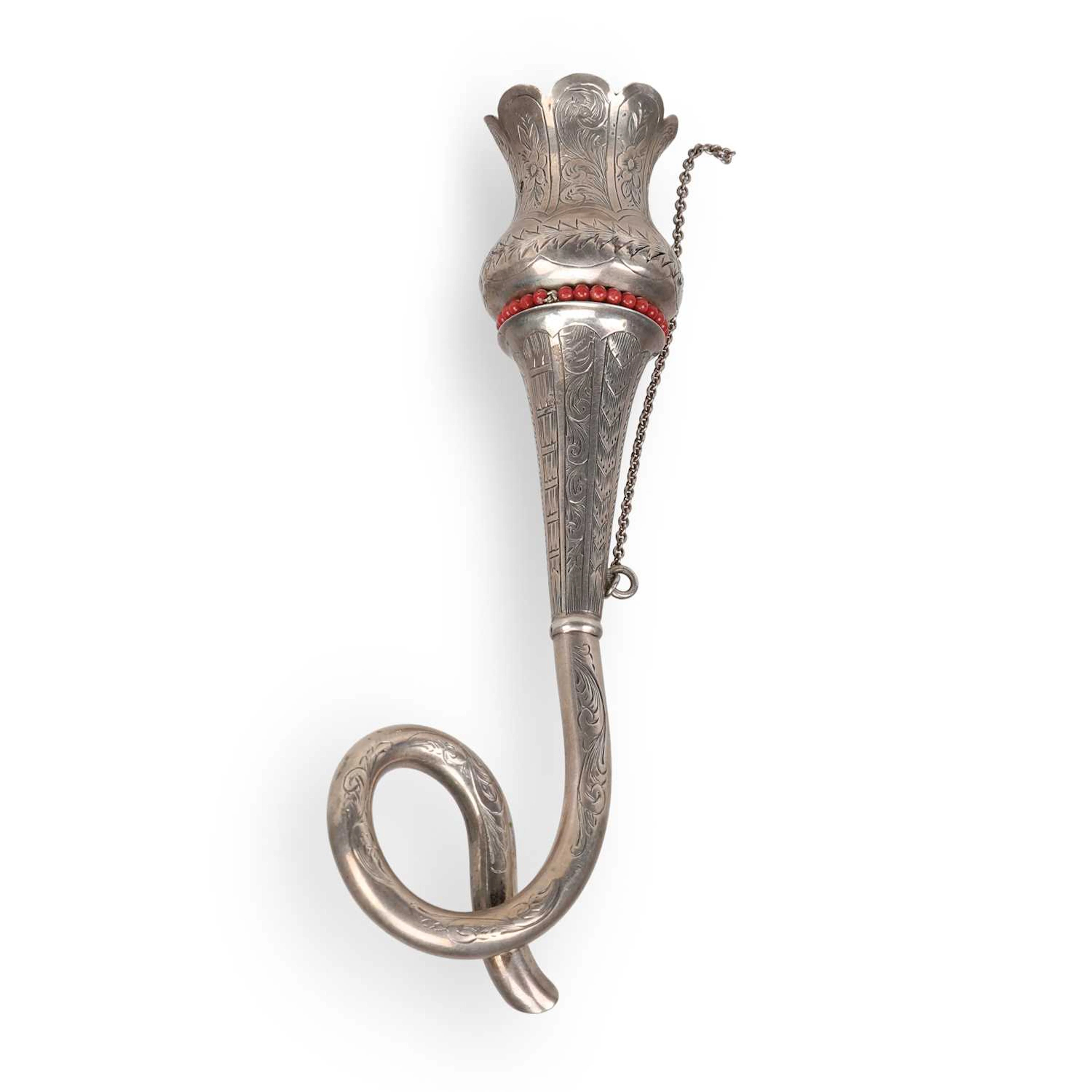 A VICTORIAN SILVER AND CORAL POSY HOLDER